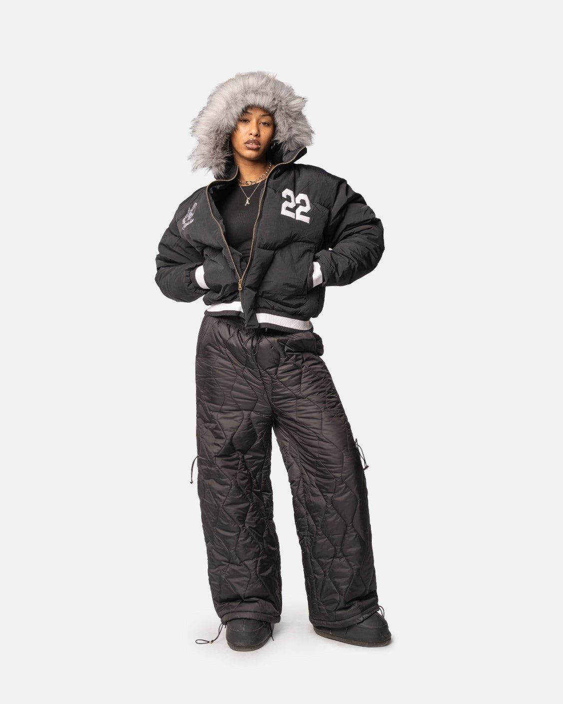 Royal Fur Puffer Black, product view 4 on a light grey background