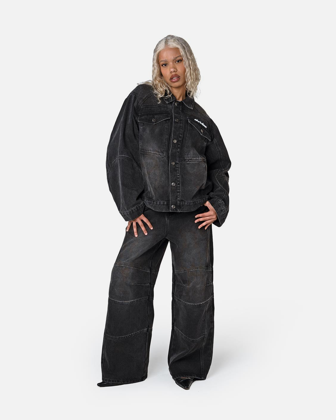 Coal Denim Jacket, product view 2 on a light grey background