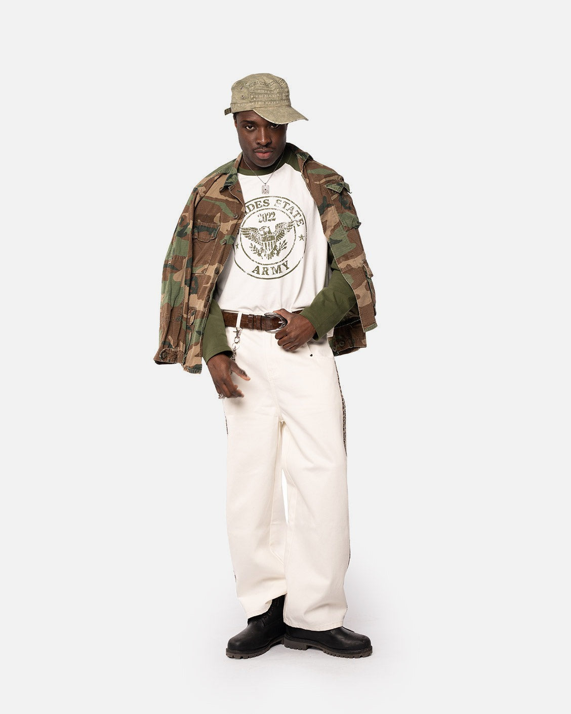 Army Raglan Longsleeve Olive, product view 5 on a light grey background