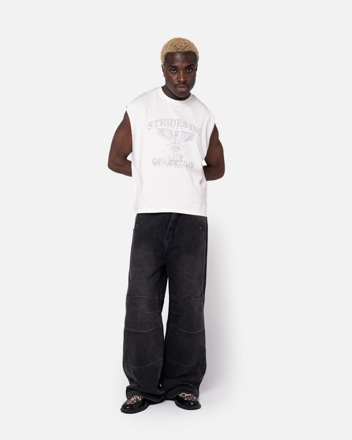Military Sleeveless Shirt Cream, product view 2 on a light grey background
