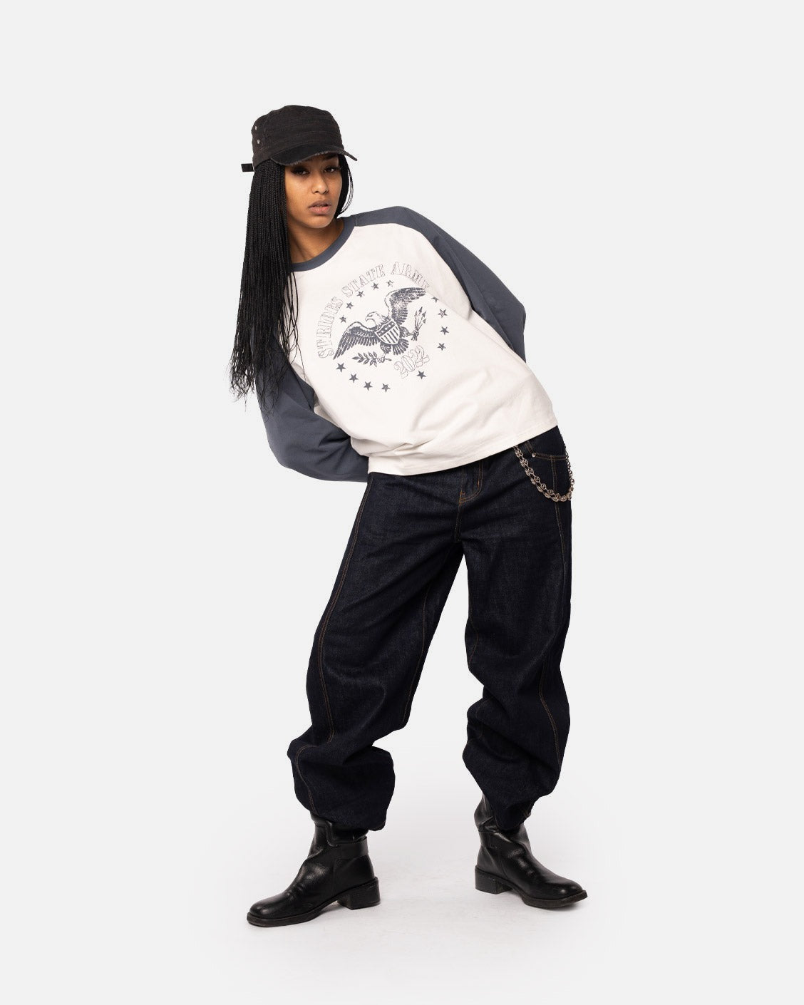 Federal Raglan Longsleeve Light Navy, product view 5 on a light grey background