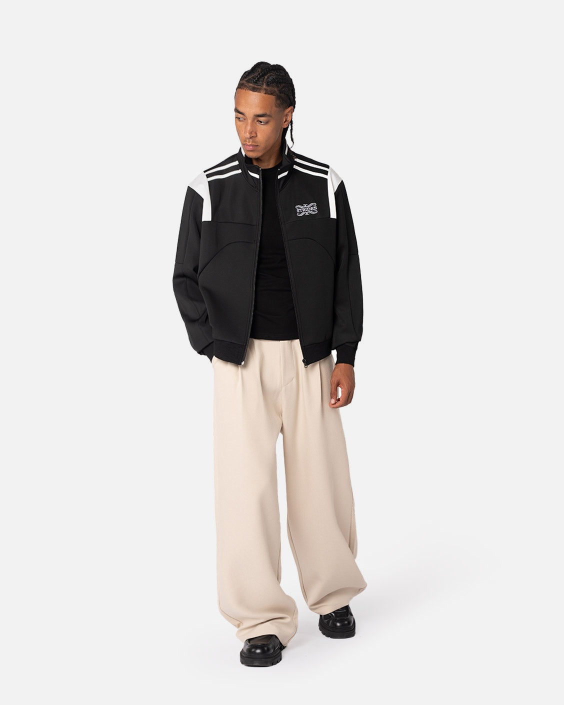 Crest Track Jacket Black, product view 3 on a light grey background