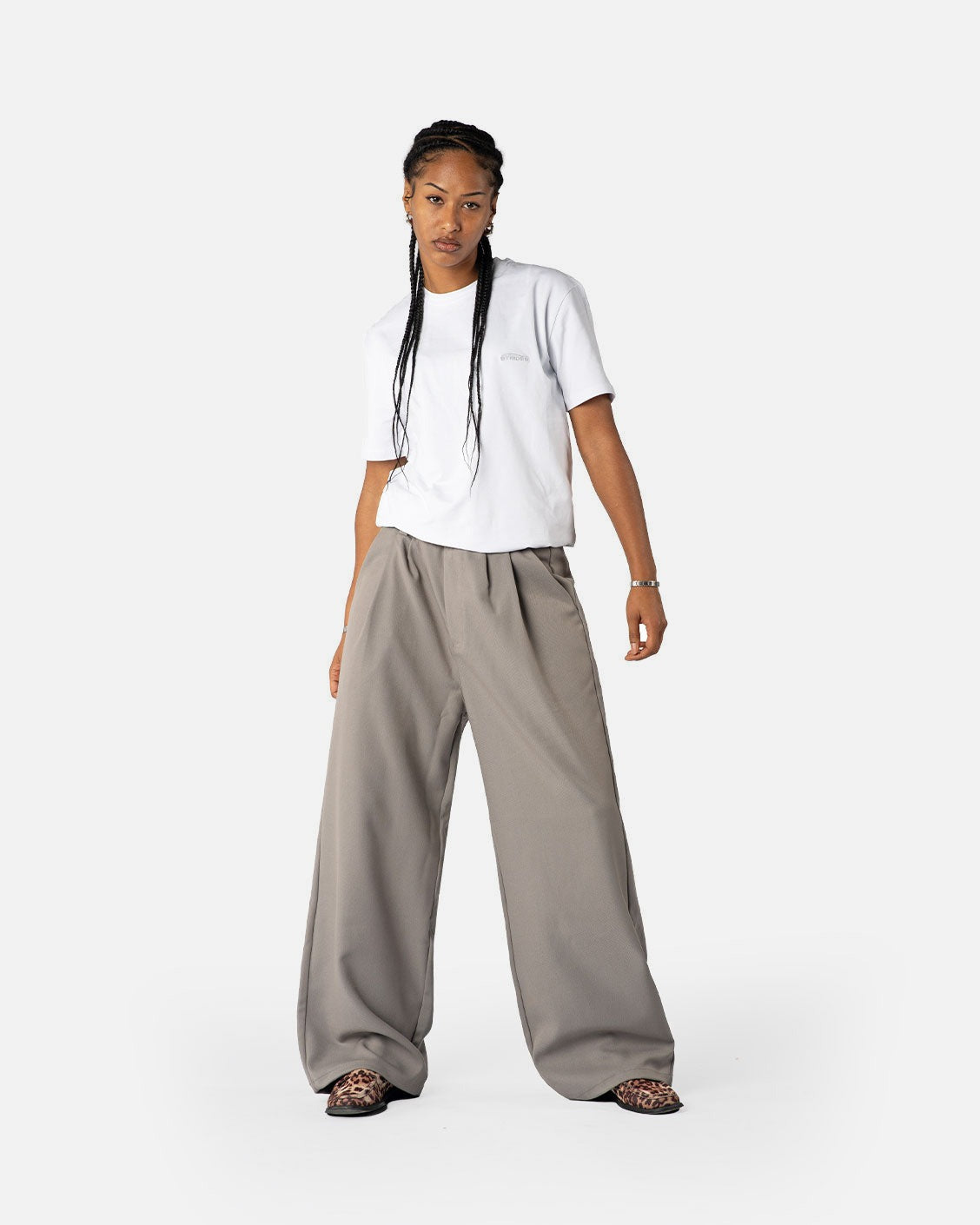 Tailored Pleat Pants Light Grey, product view 2 on a light grey background