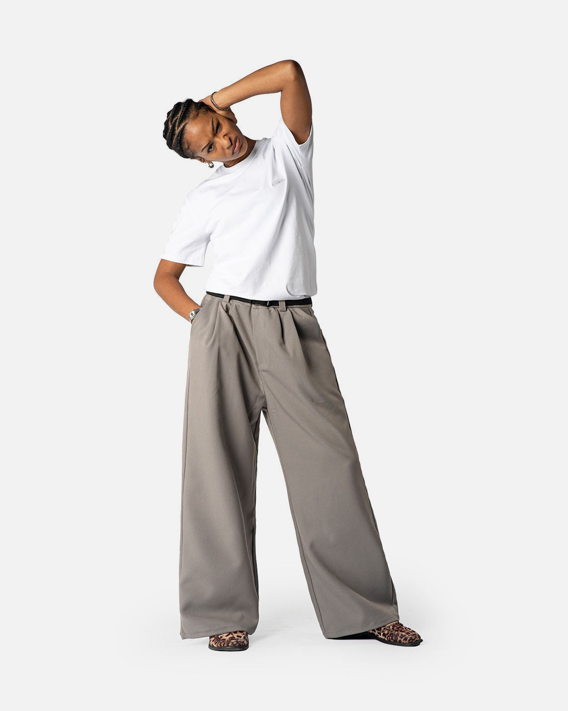 Tailored Pleat Pants Light Grey, product view 4 on a light grey background