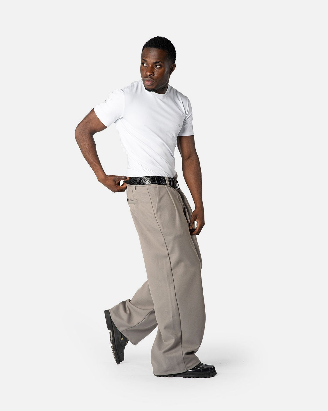 Tailored Pleat Pants Light Grey, product view 3 on a light grey background
