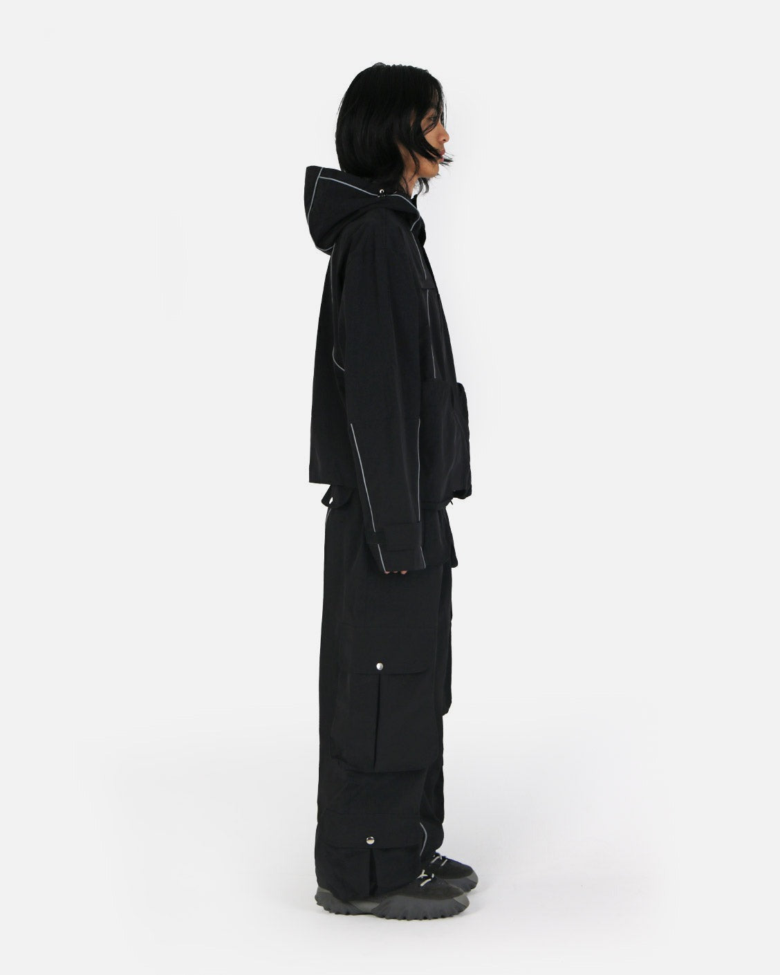Tech Jacket Black, product view 3 on a light grey background