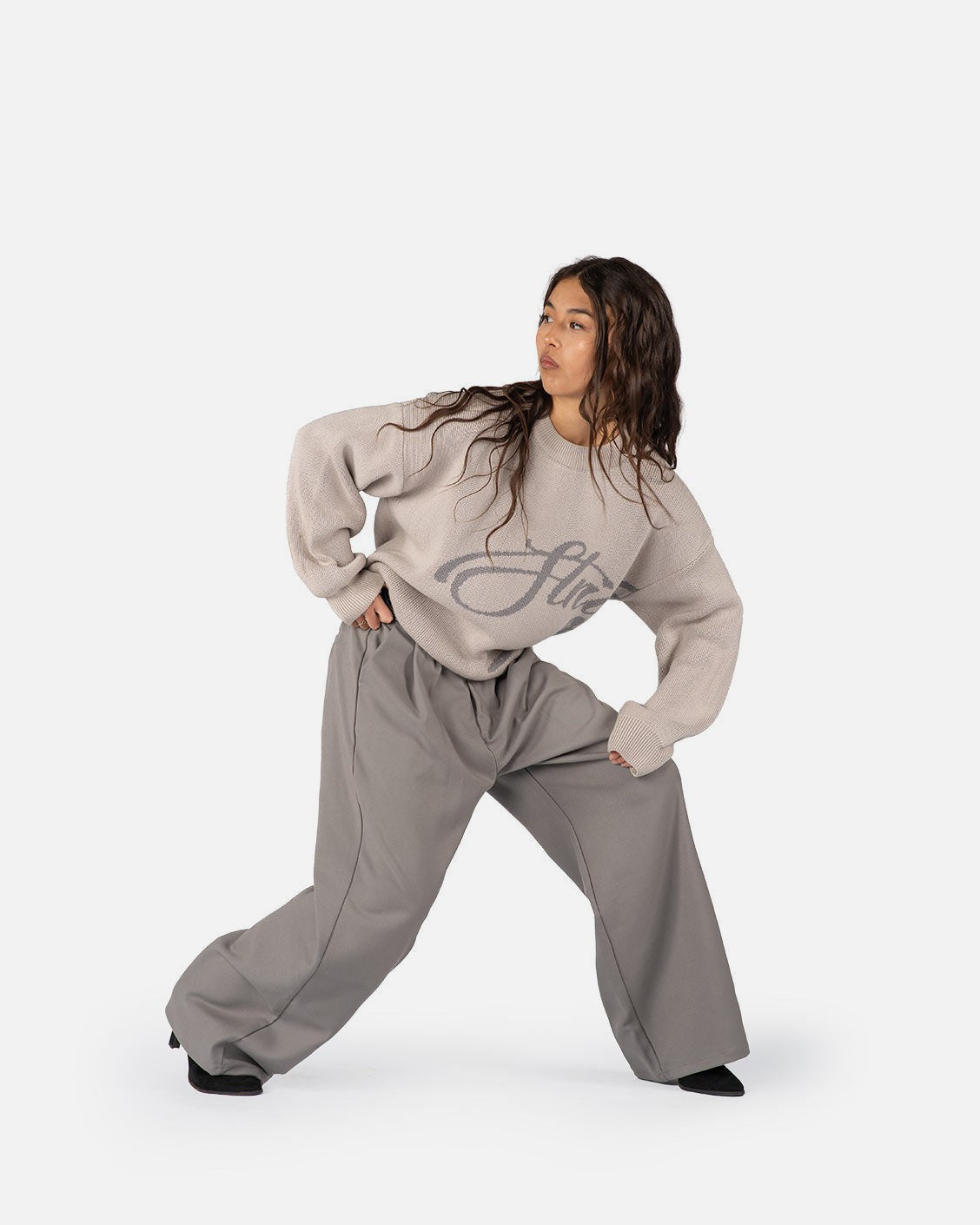 Echoes Knit Sweater Light Grey, product view 2 on a light grey background