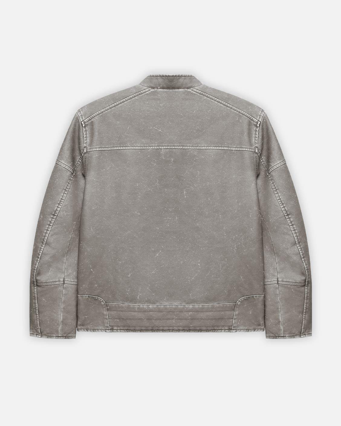 Biker Leather Jacket Vintage Grey, product view 7 on a light grey background