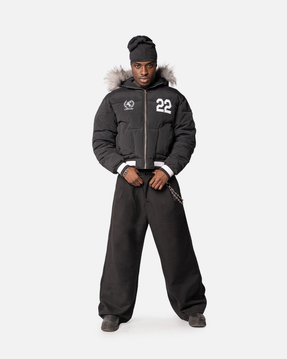 Royal Fur Puffer Black, product view 5 on a light grey background