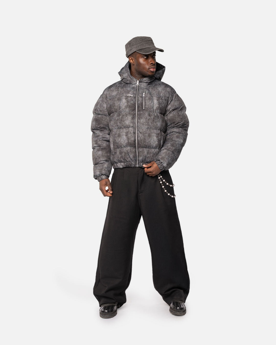 Reversible Ash Cord Puffer, product view 4 on a light grey background