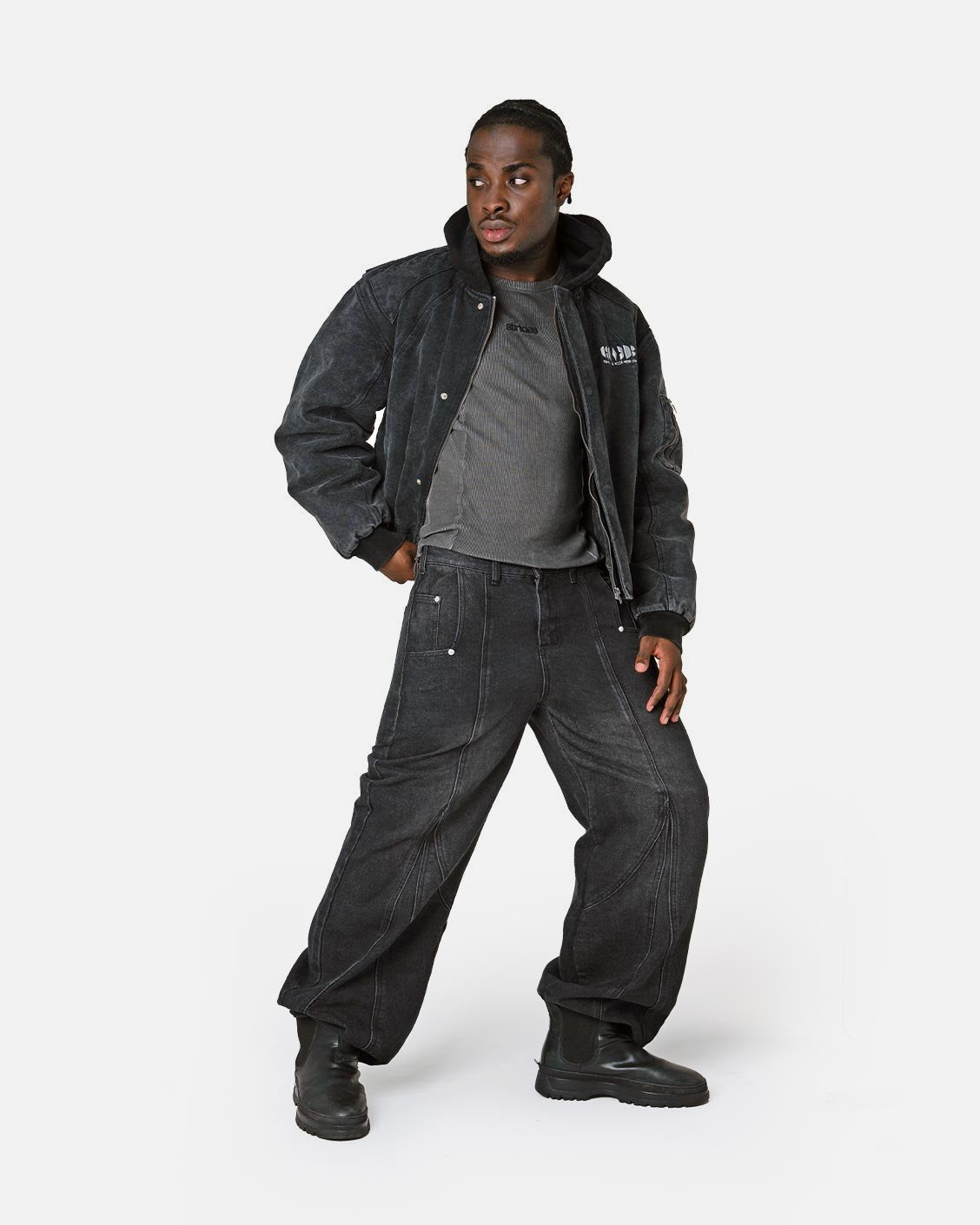 Puffed Bomber Jacket Black, product view 5 on a light grey background