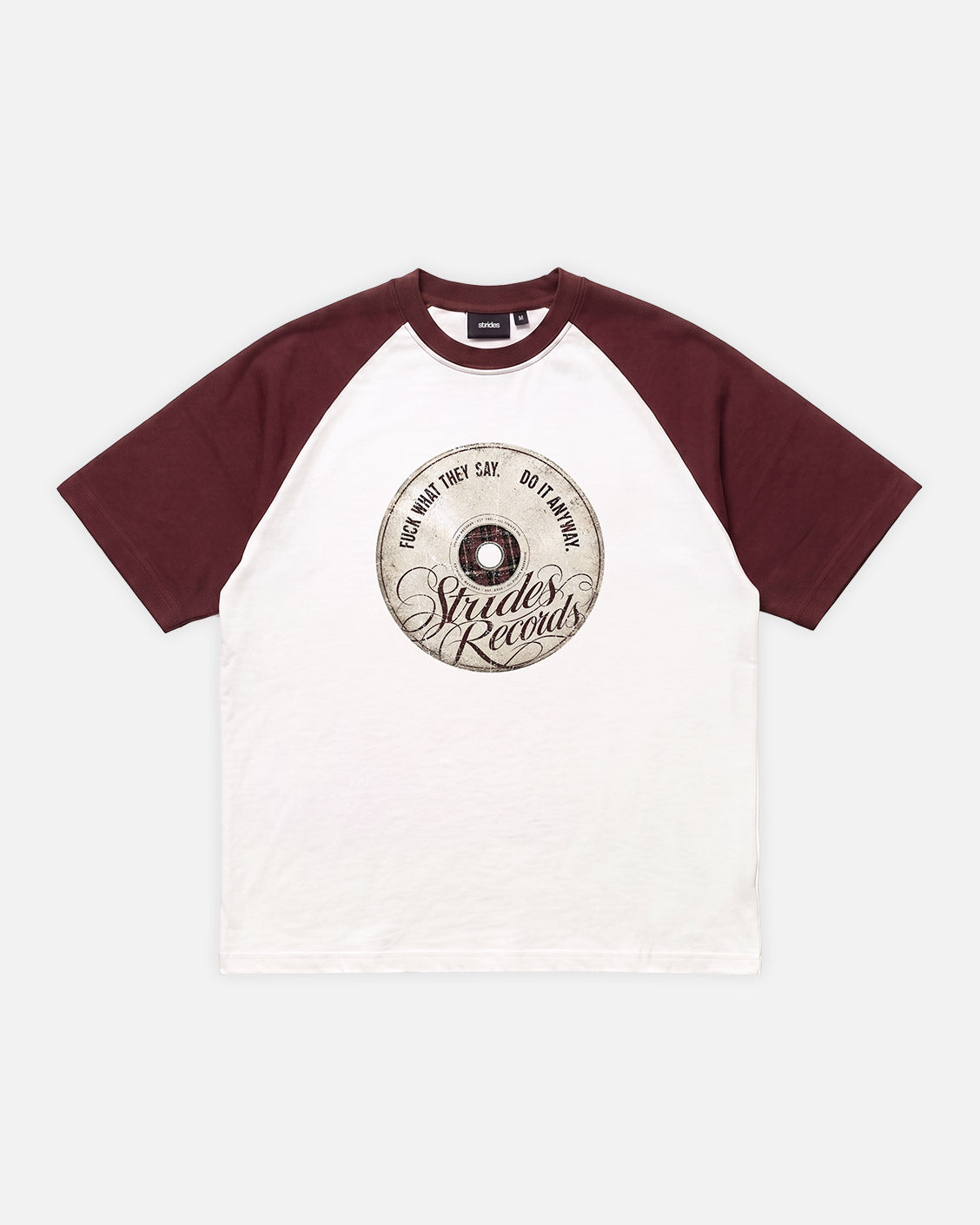 Record Label Tee, flat lay, front view on a light grey background