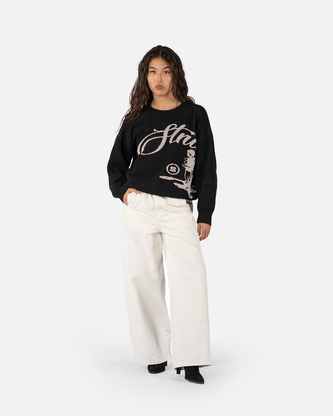 Echoes Knit Sweater Black, product view 4 on a light grey background