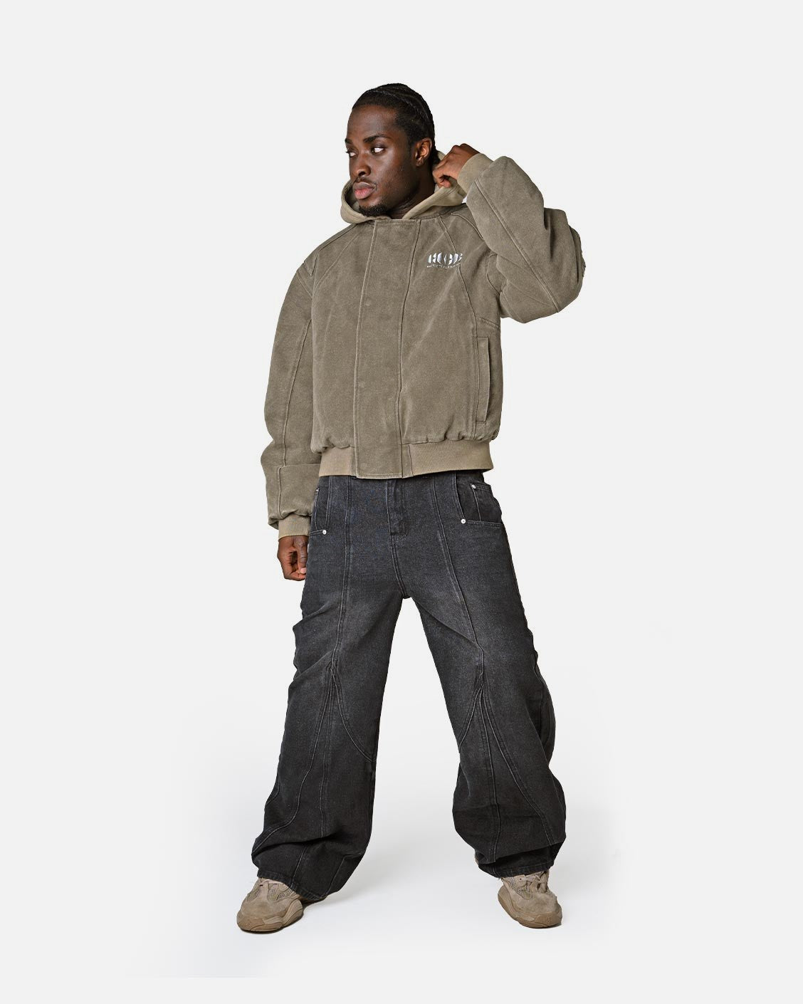 Puffed Bomber Jacket Olive, product view 7 on a light grey background