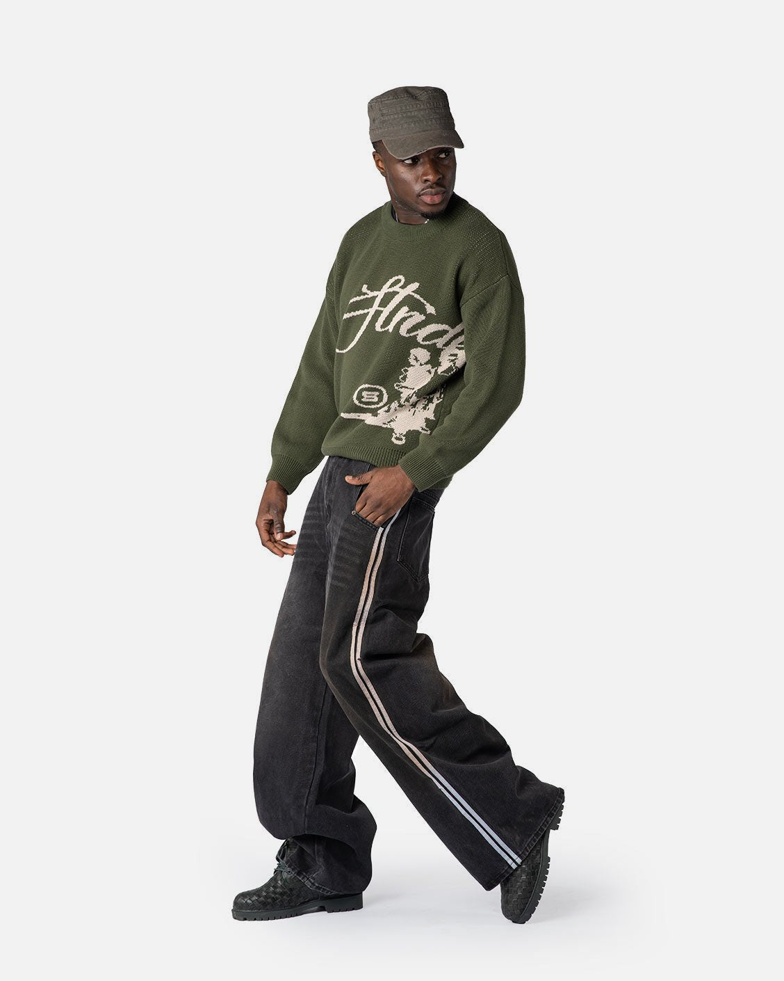 Echoes Knit Sweater Olive, product view 5 on a light grey background