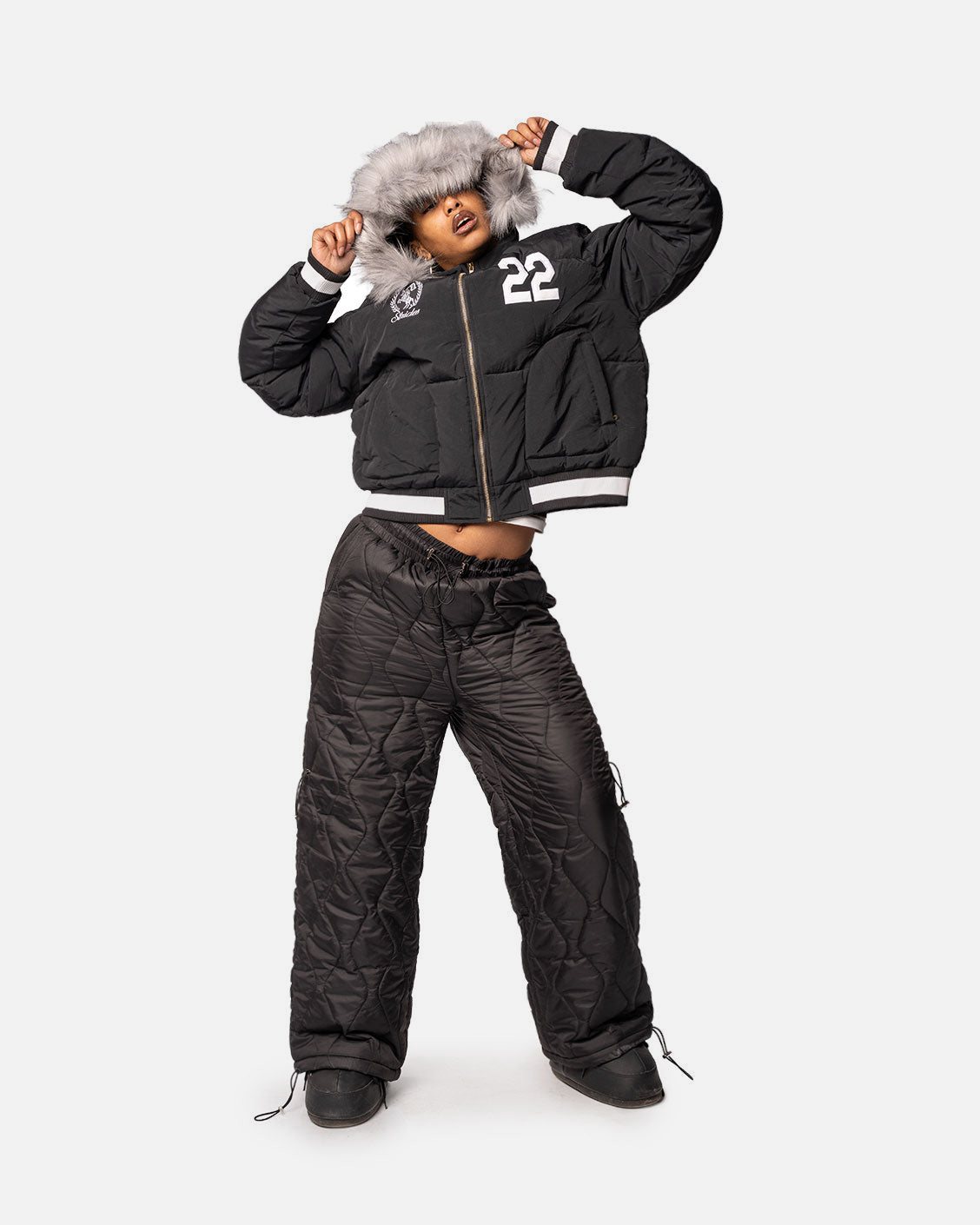 Royal Fur Puffer Black, product view 1 on a light grey background