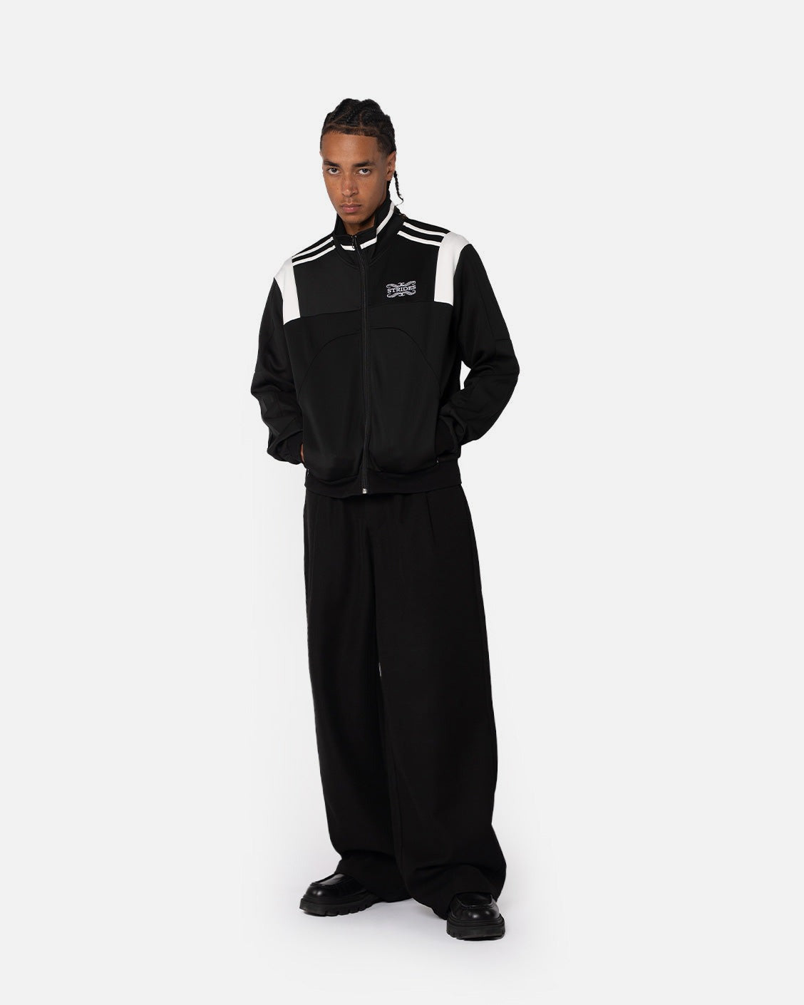 Crest Track Jacket Black, product view 2 on a light grey background