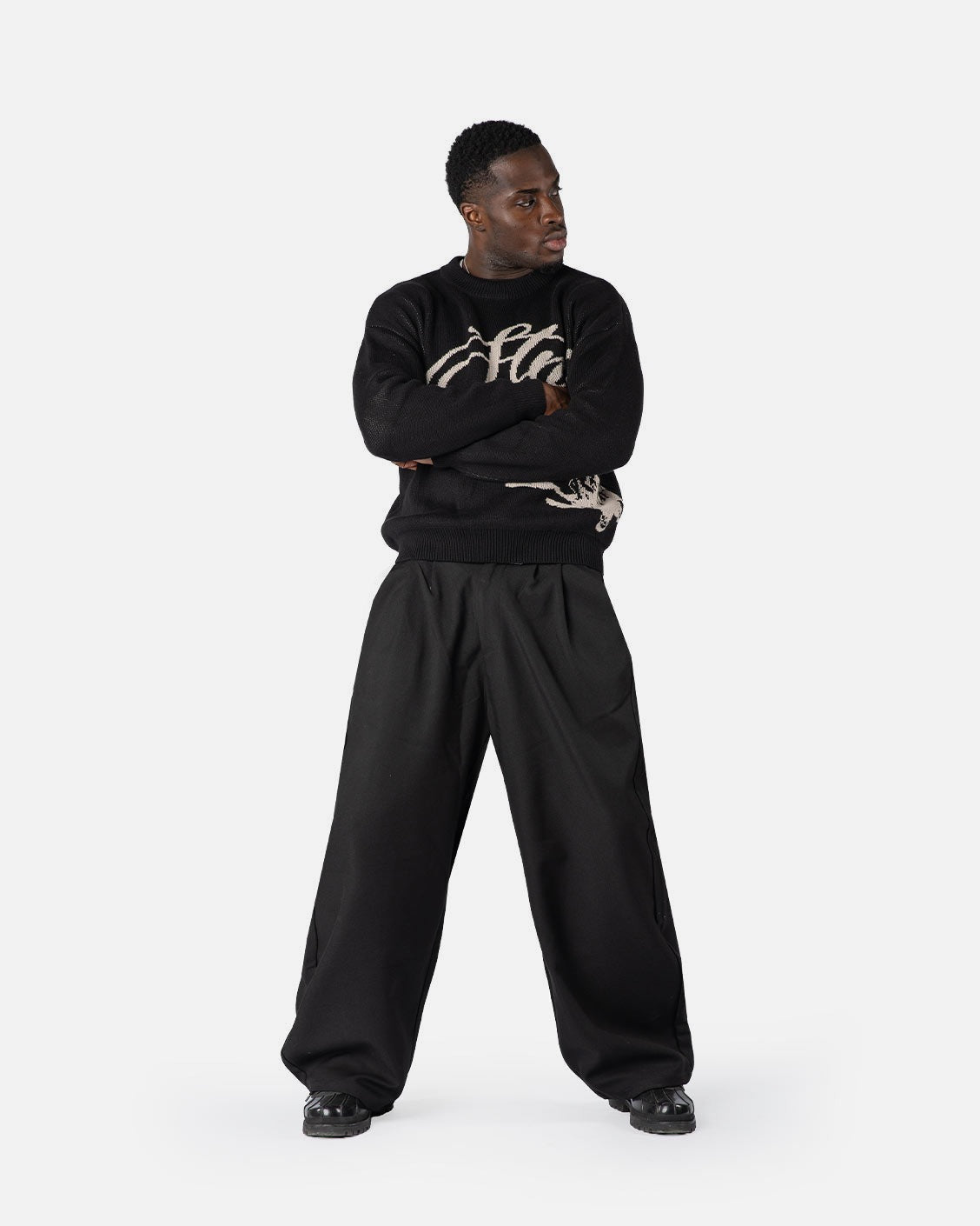 Echoes Knit Sweater Black, product view 3 on a light grey background