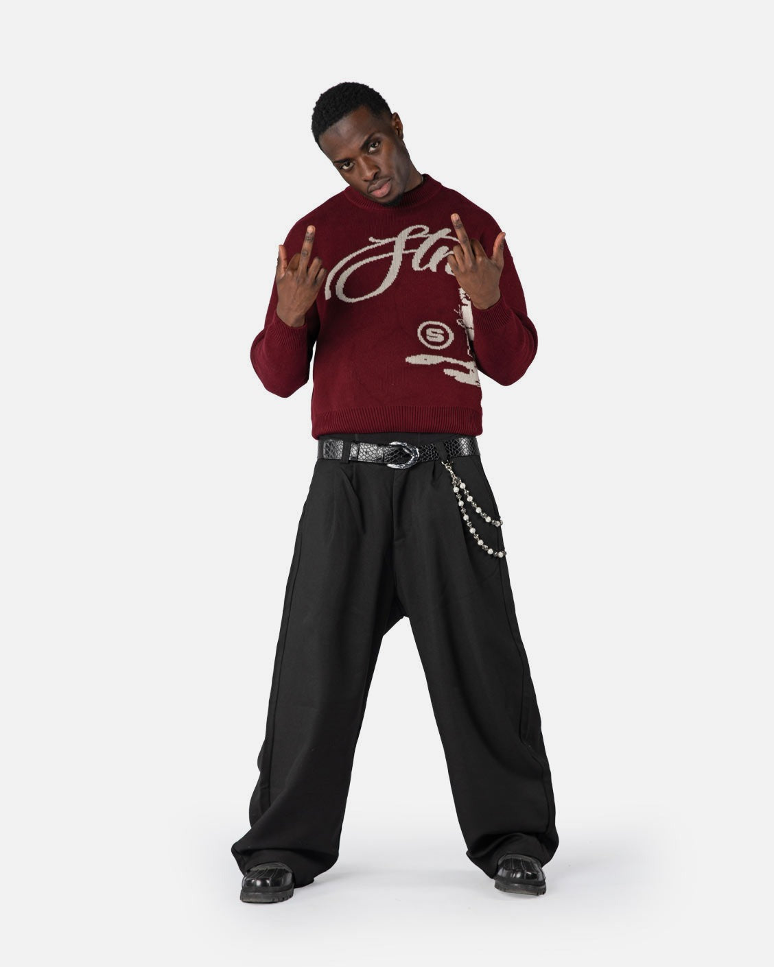 Echoes Knit Sweater Bordeaux, product view 5 on a light grey background