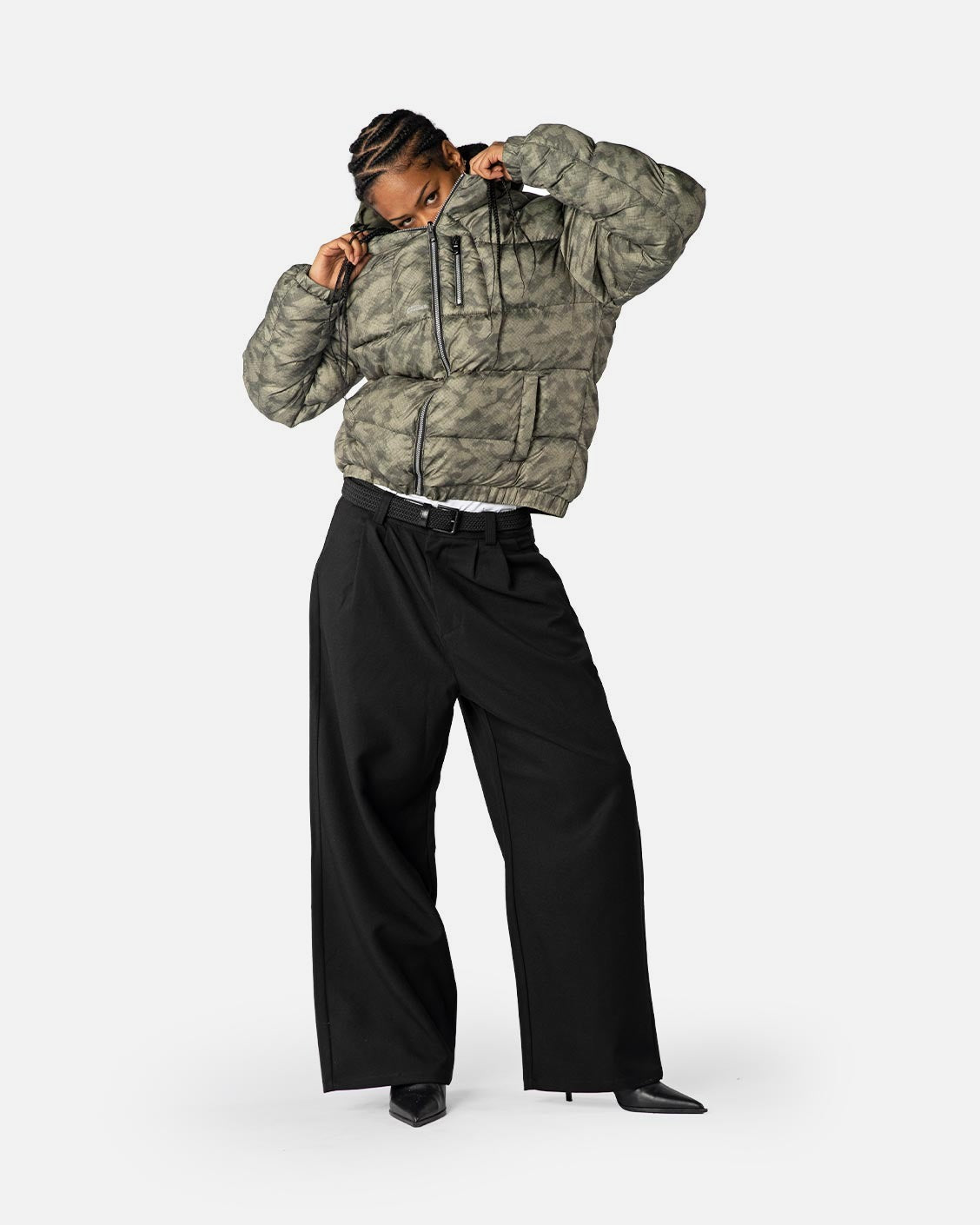 Tailored Pleat Pants Black, product view 3 on a light grey background