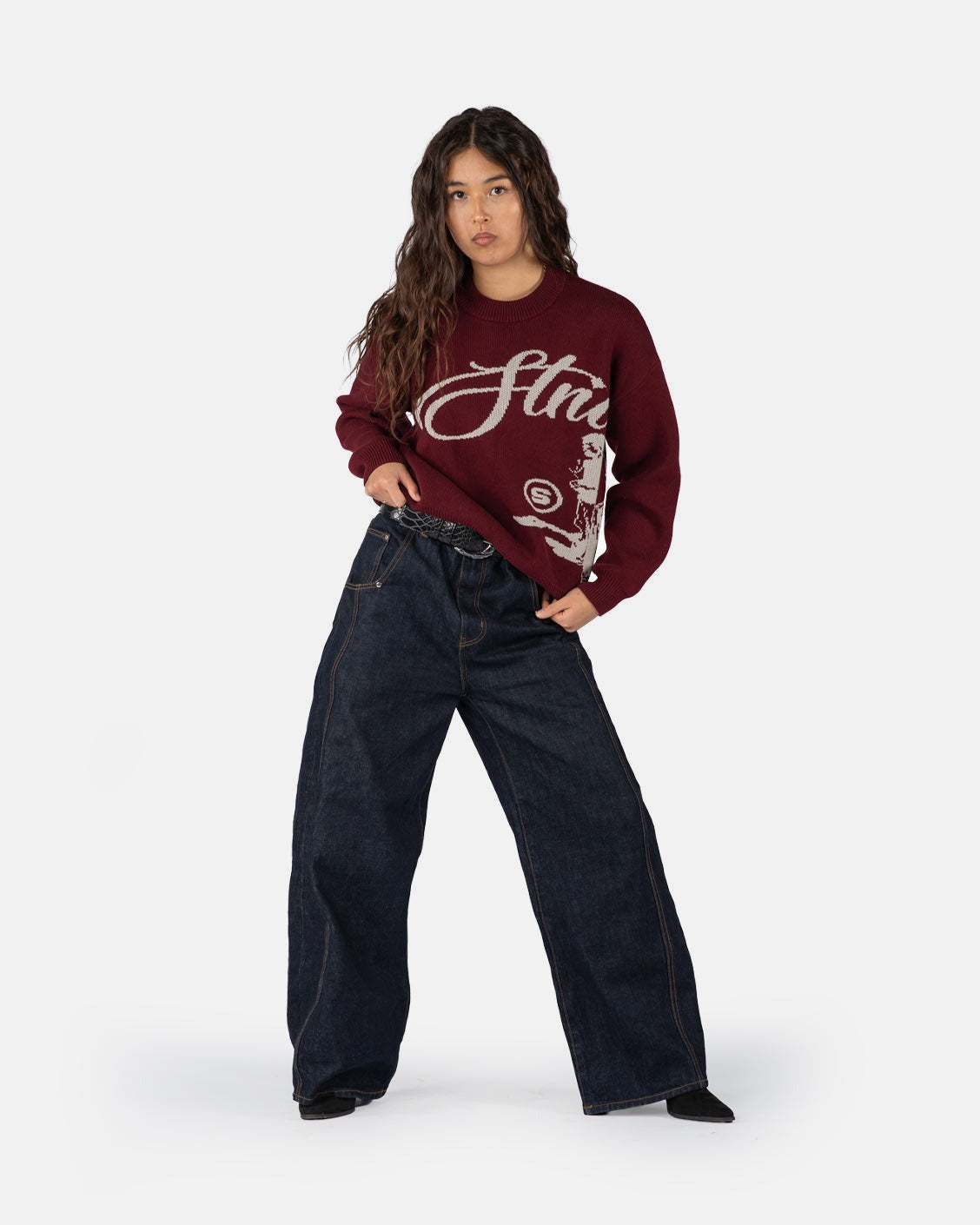 Echoes Knit Sweater Bordeaux, product view 6 on a light grey background