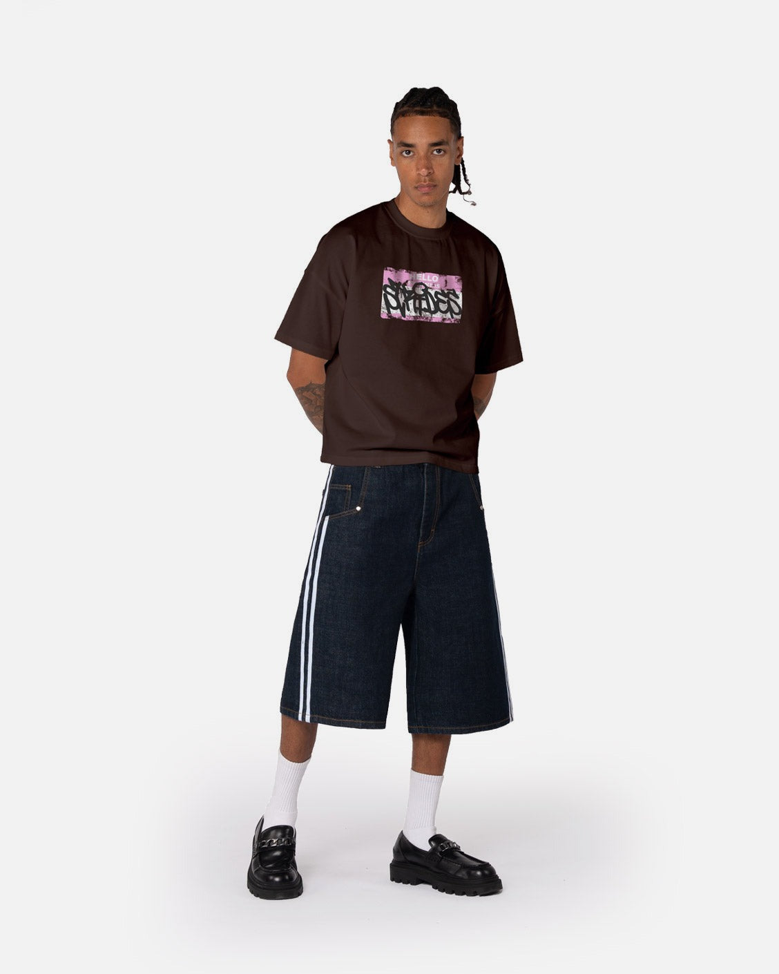 Raw Denim Soccer Jorts, product view 3 on a light grey background