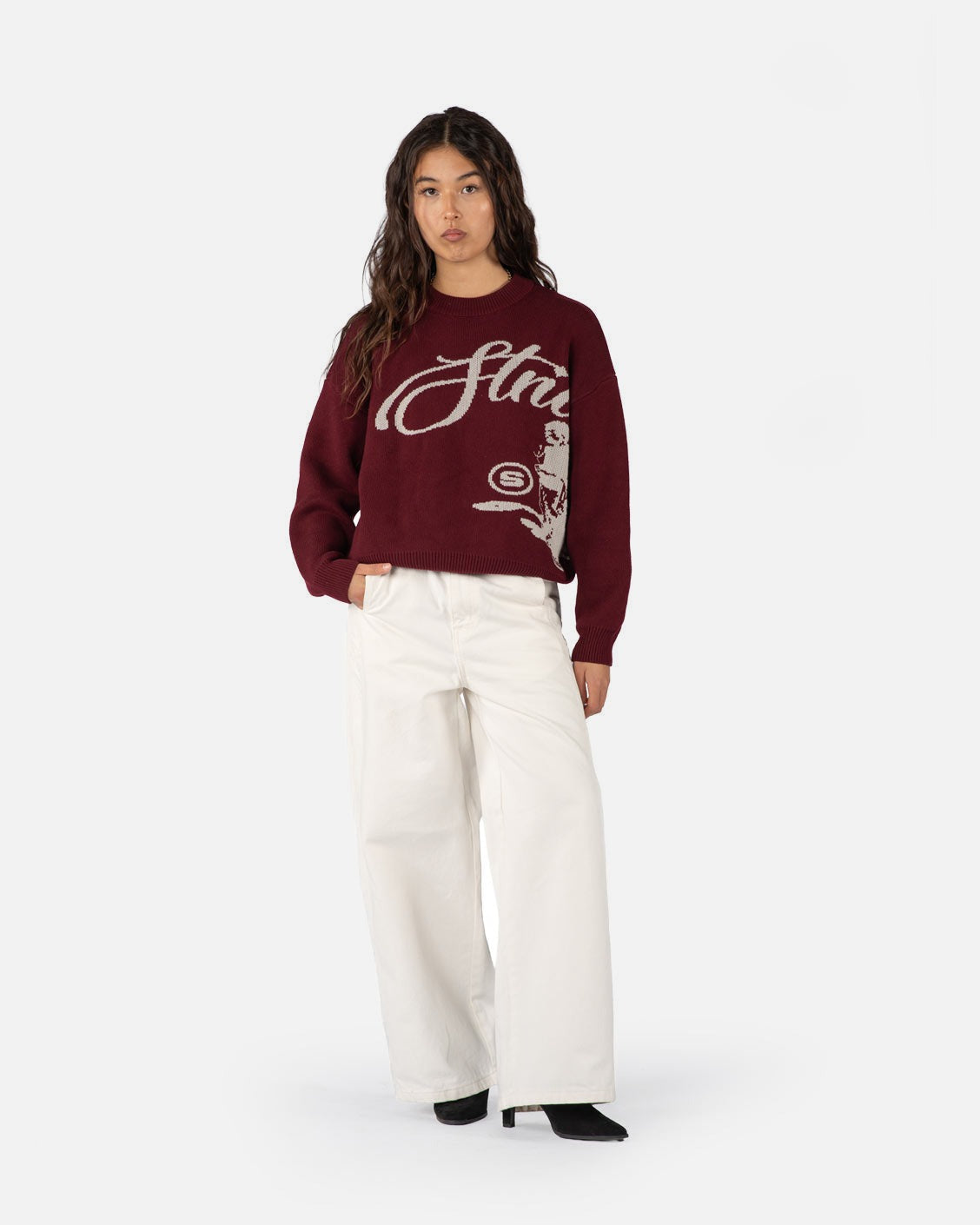 Echoes Knit Sweater Bordeaux, product view 4 on a light grey background