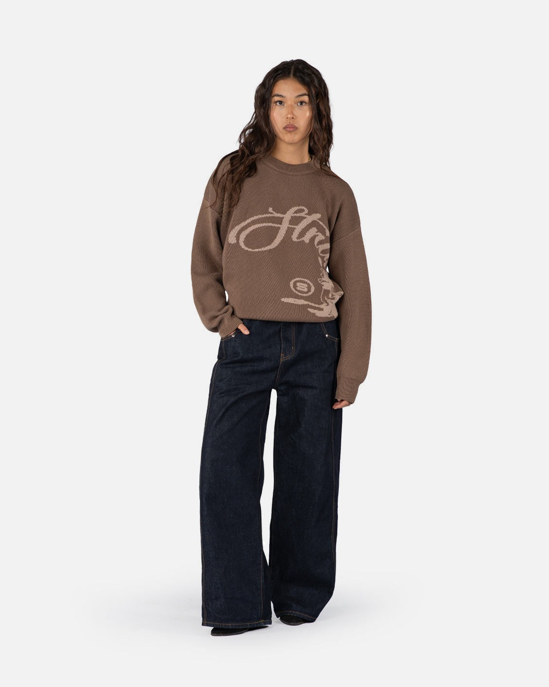 Echoes Knit Sweater Brown, product view 4 on a light grey background