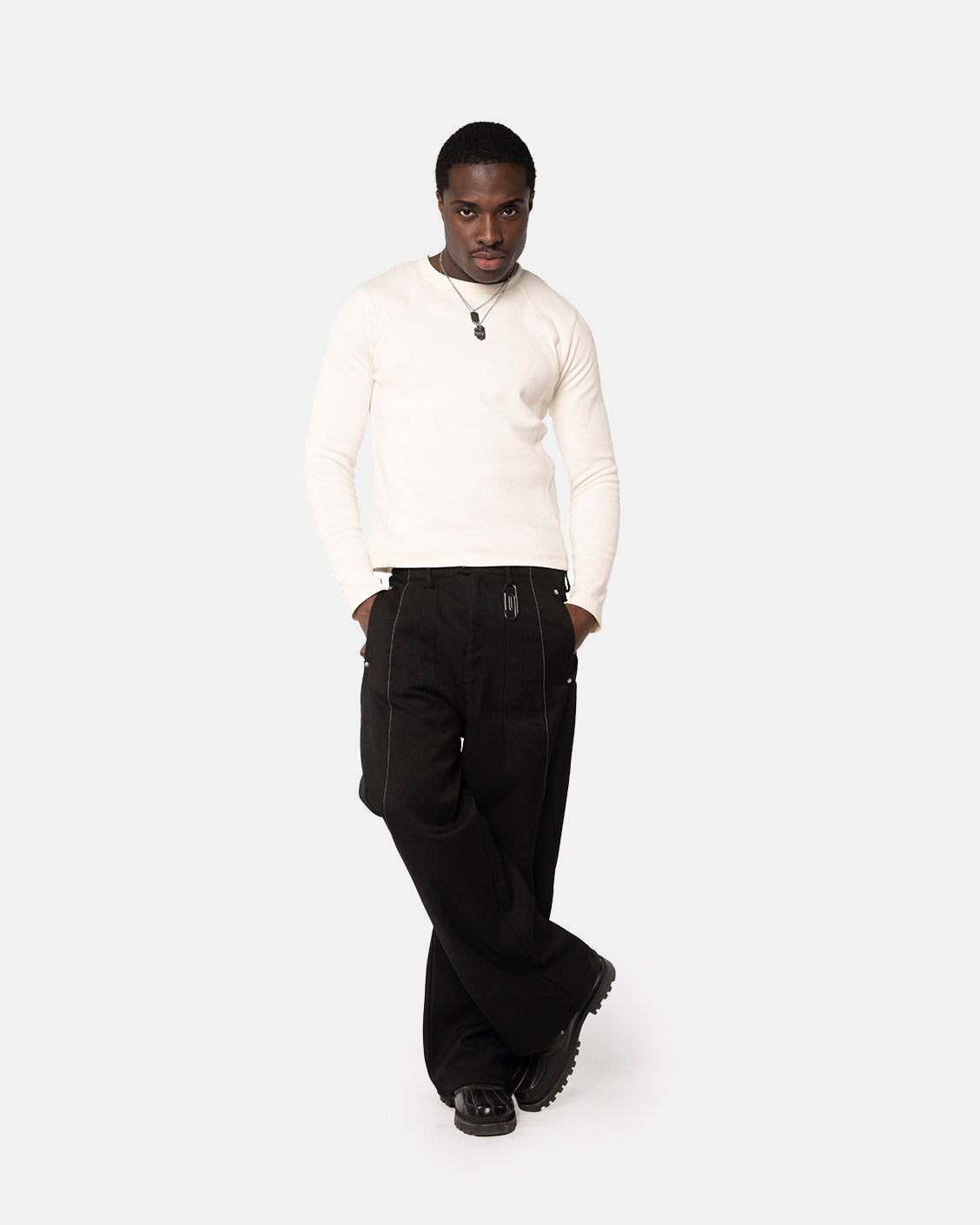 Heavy Slim Rib Longsleeve Cream, product view 10 on a light grey background