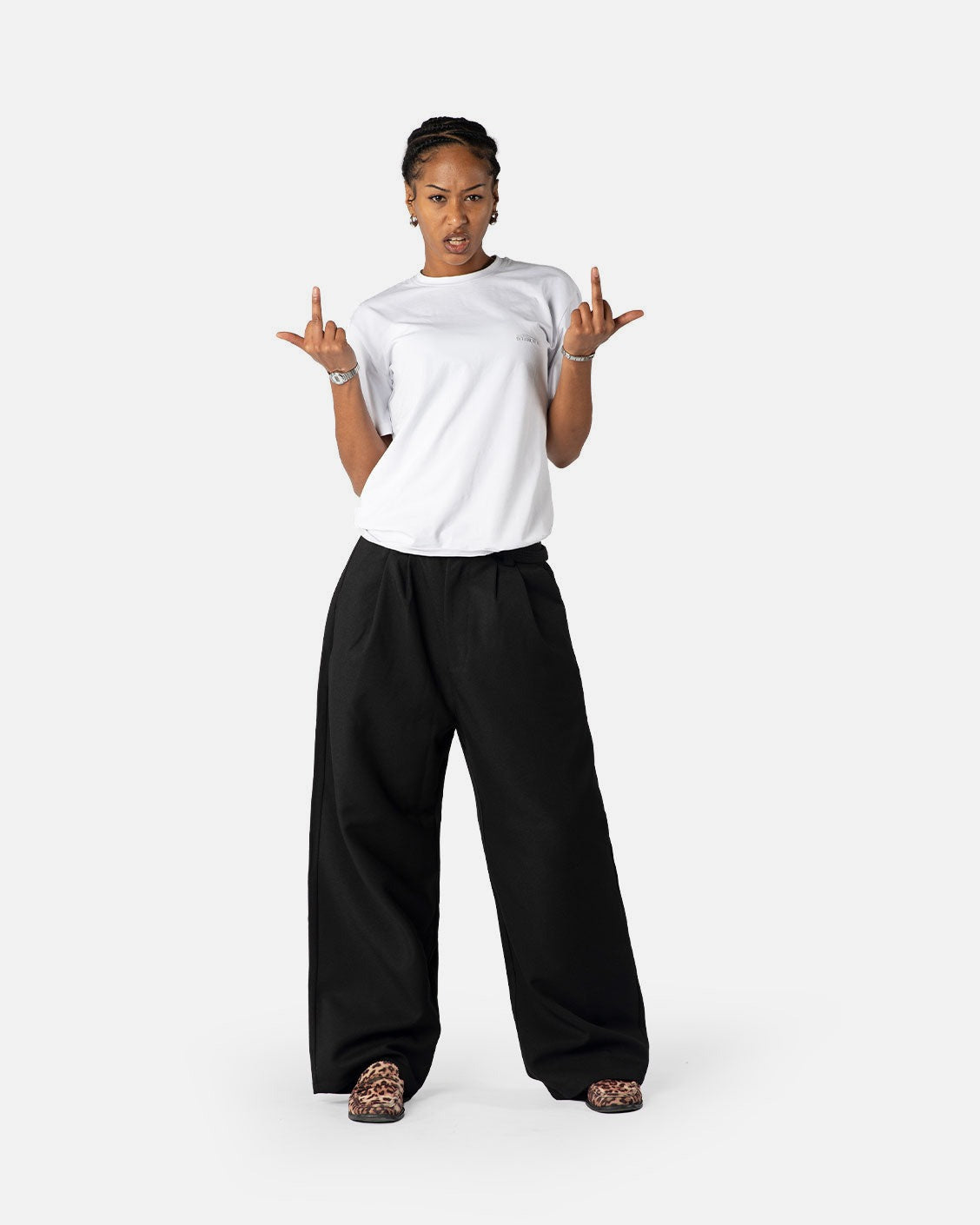 Tailored Pleat Pants Black, product view 6 on a light grey background