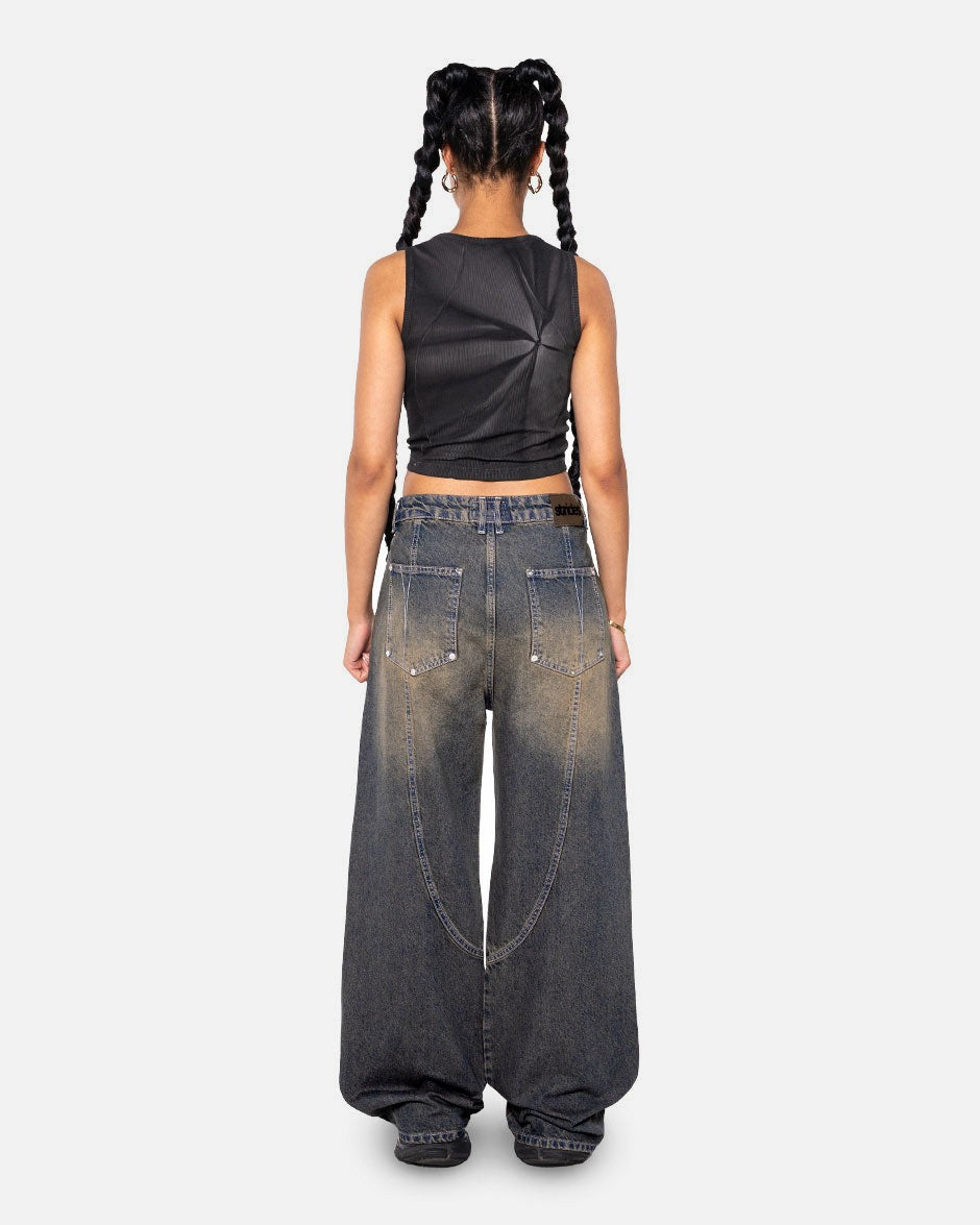 Claw Denim Dark Blue Yellow, product view 3 on a light grey background