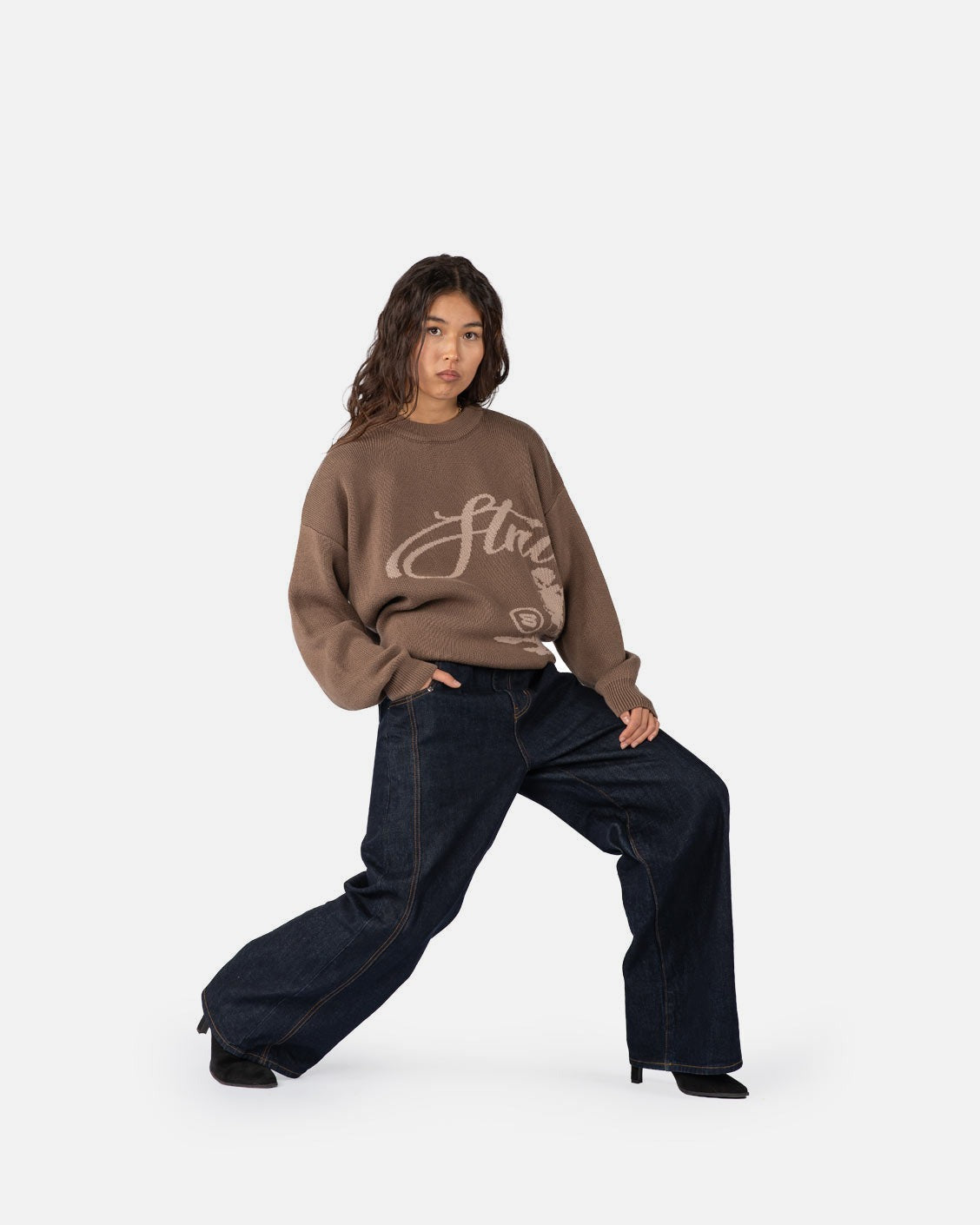 Echoes Knit Sweater Brown, product view 2 on a light grey background