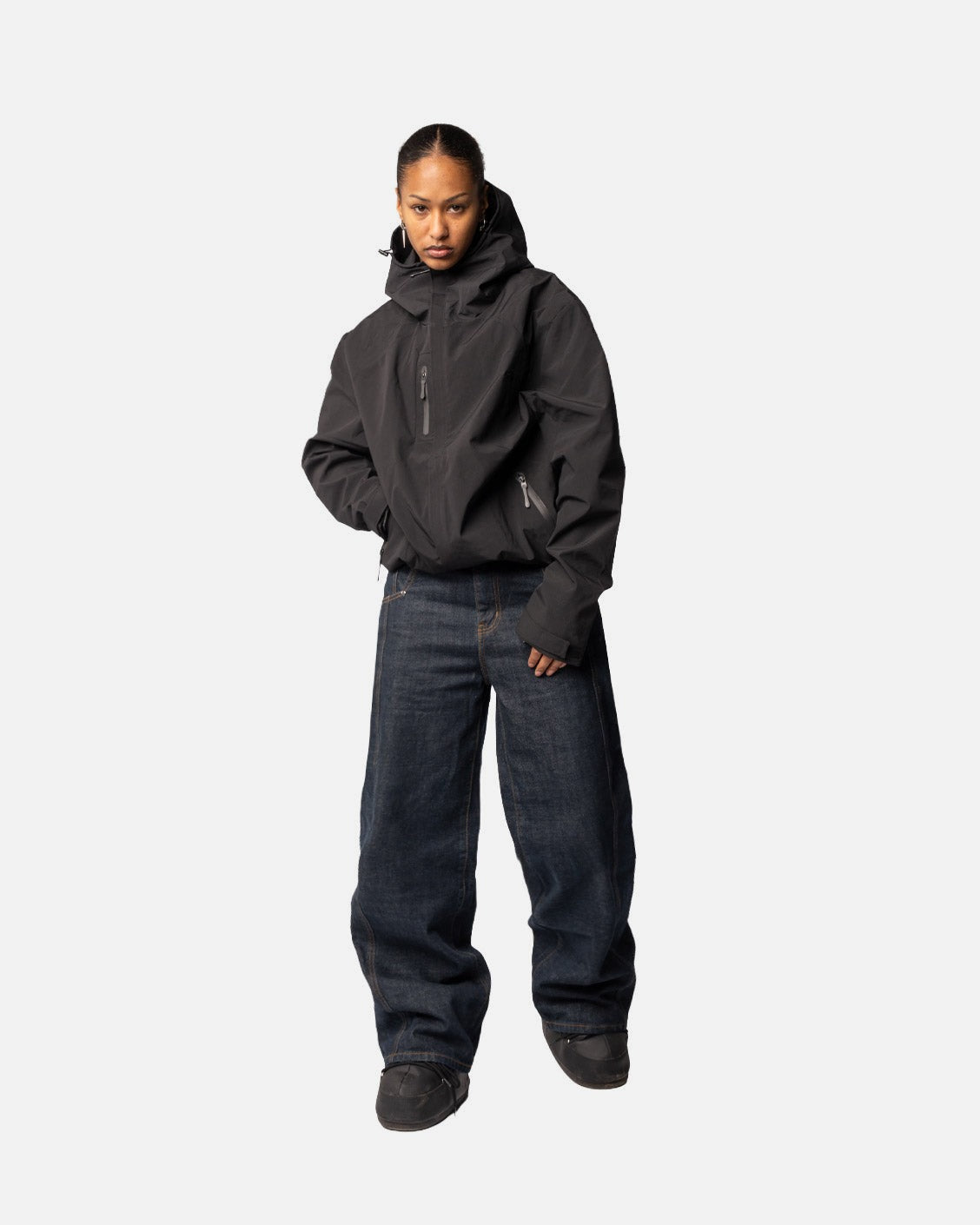 Delta Rain Jacket Black, product view 2 on a light grey background