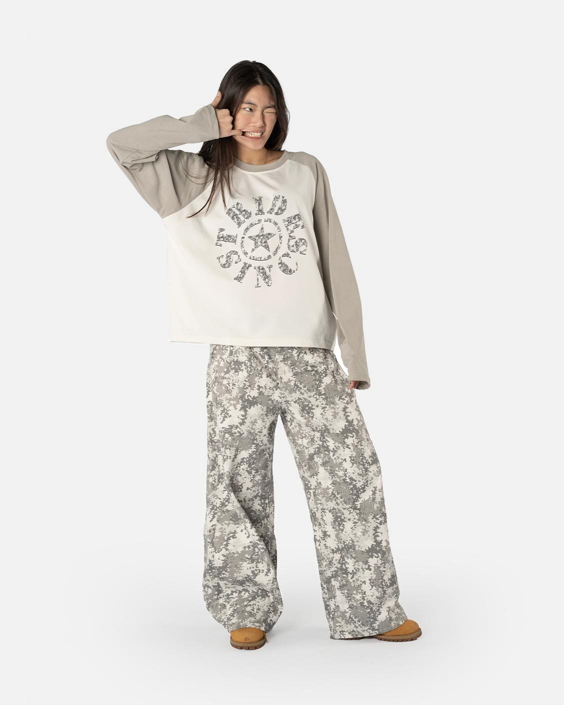 Snow Camou Longsleeve, product view 3 on a light grey background