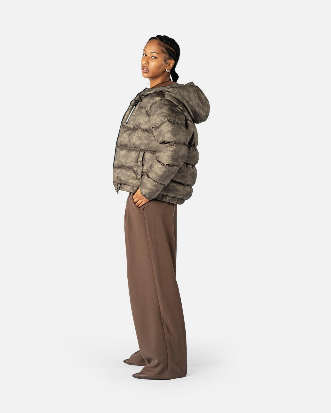 Reversible Snake Camou Puffer Moss, product view 8 on a light grey background