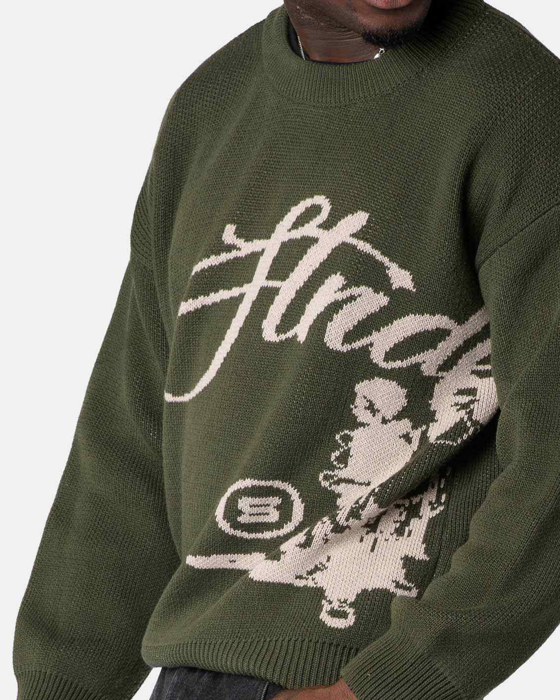 Echoes Knit Sweater Olive, product view 6 on a light grey background