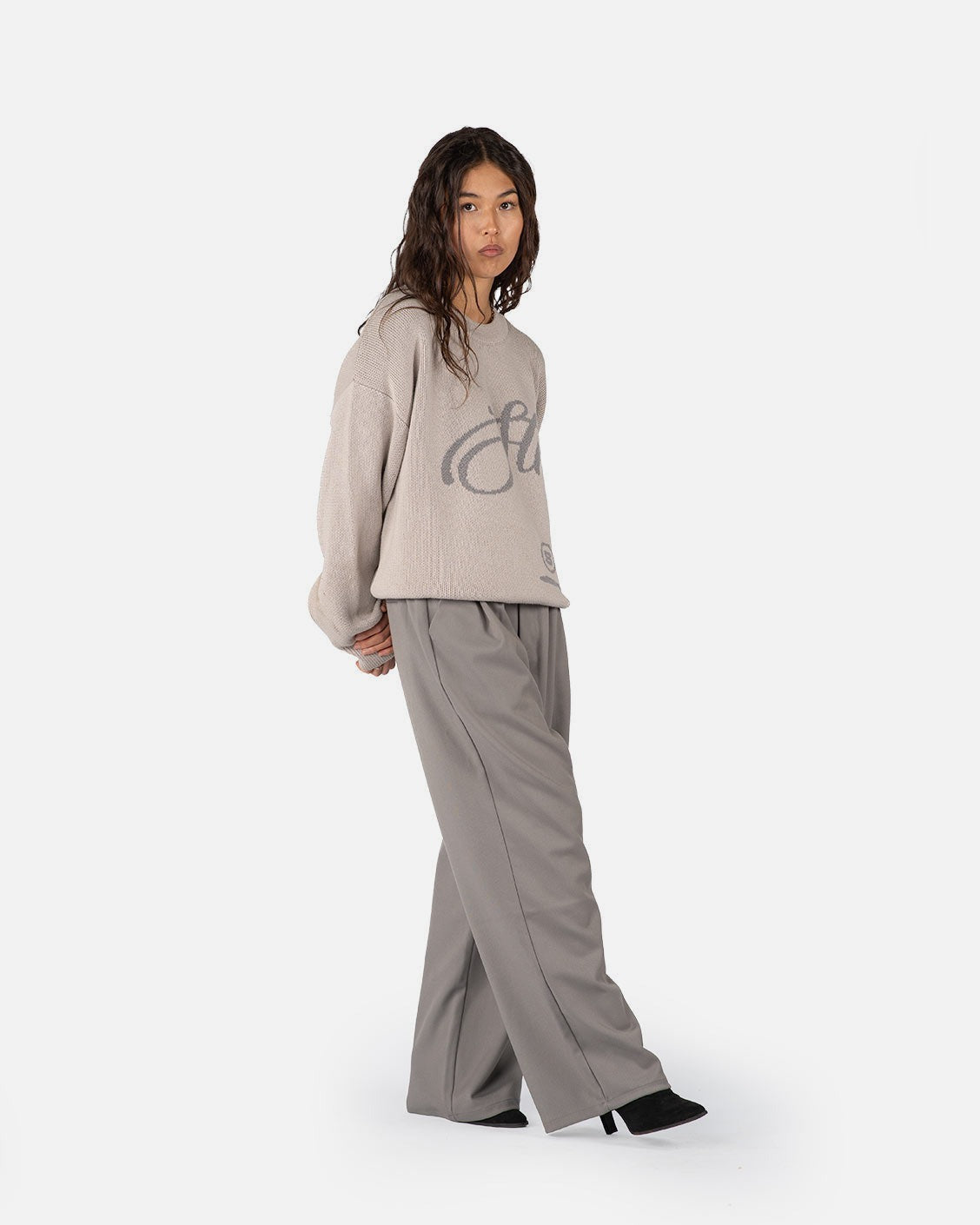 Echoes Knit Sweater Light Grey, product view 4 on a light grey background