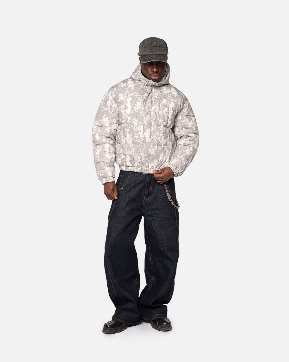 Apex Puffer Snow Camou, product view 3 on a light grey background
