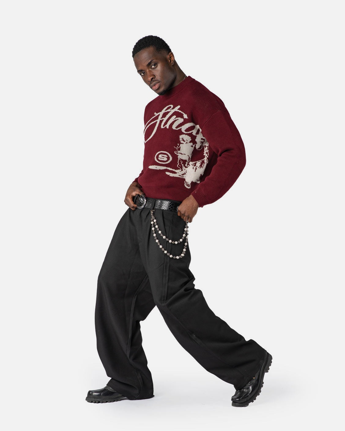 Echoes Knit Sweater Bordeaux, product view 3 on a light grey background