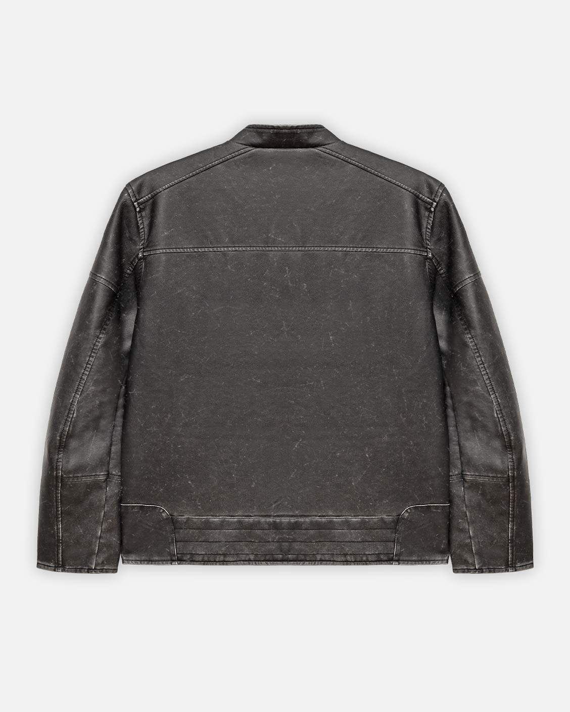 Biker Leather Jacket Vintage Black, product view 7 on a light grey background