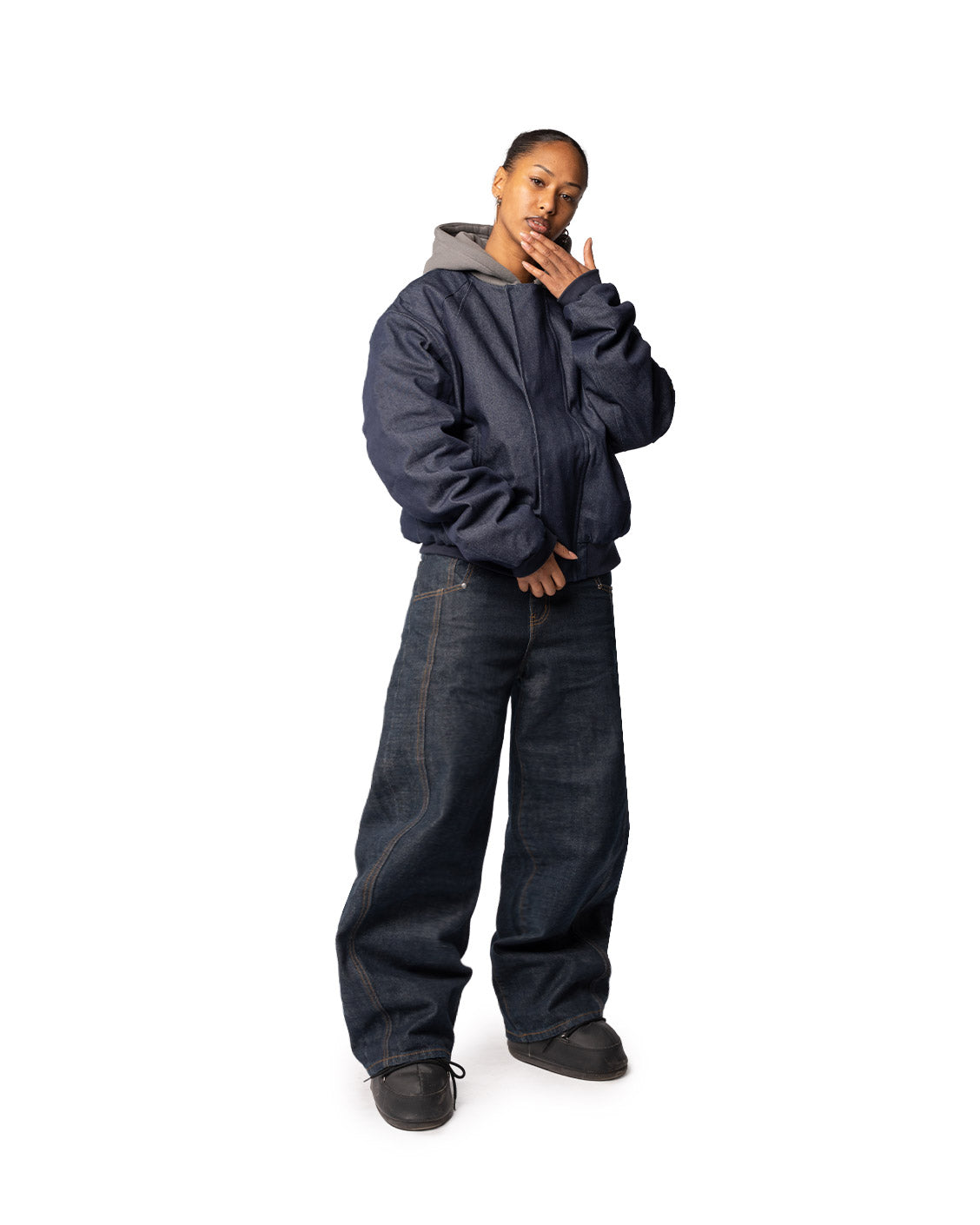 Puffed Raw Denim Bomber