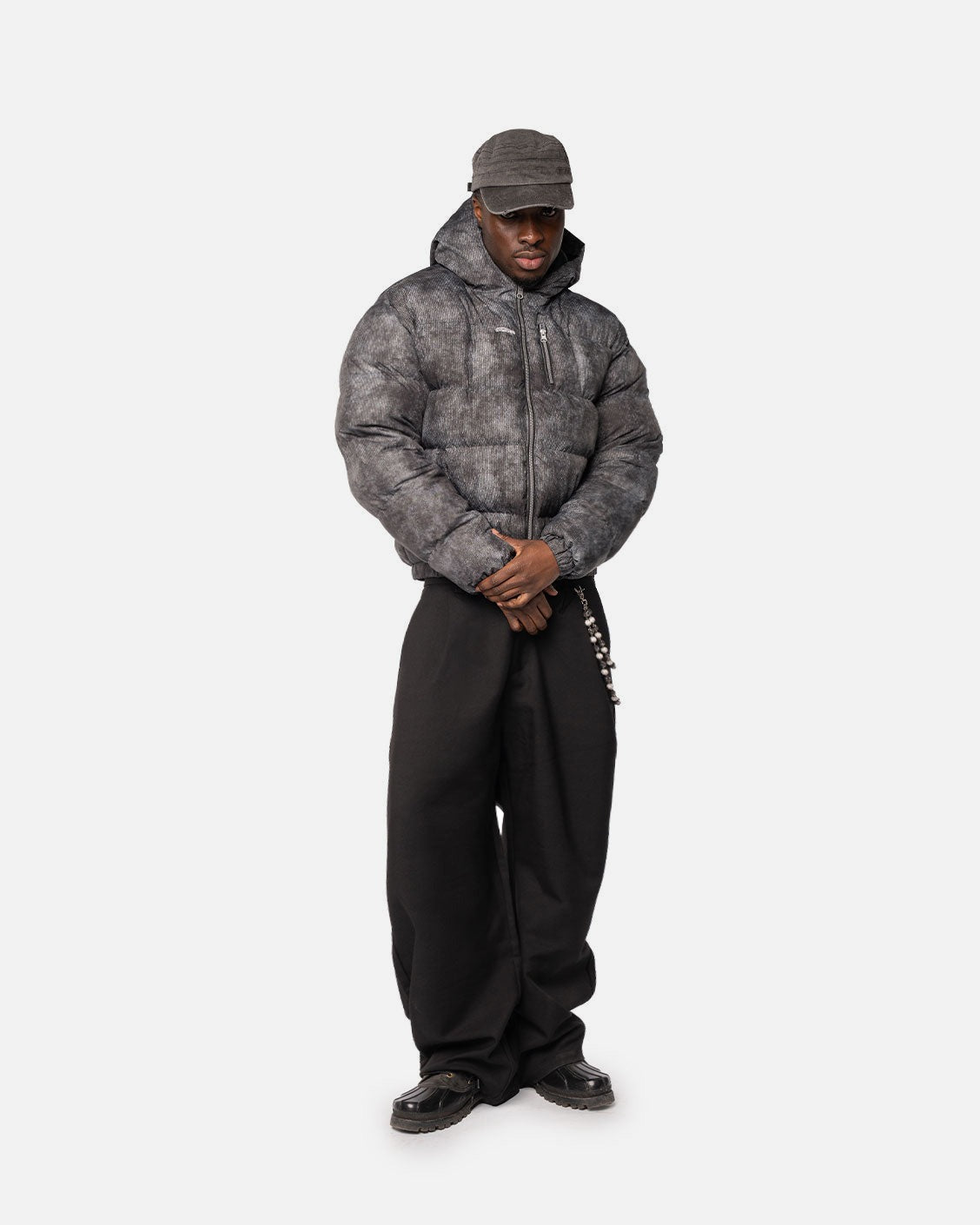 Reversible Ash Cord Puffer, product view 2 on a light grey background