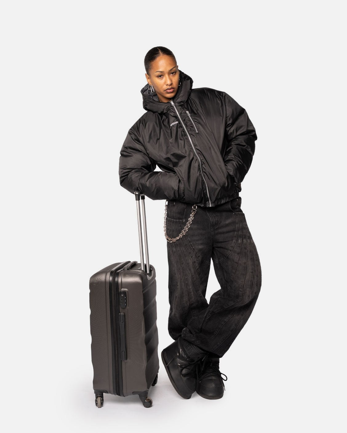 Reversible Ash Cord Puffer, product view 1 on a light grey background