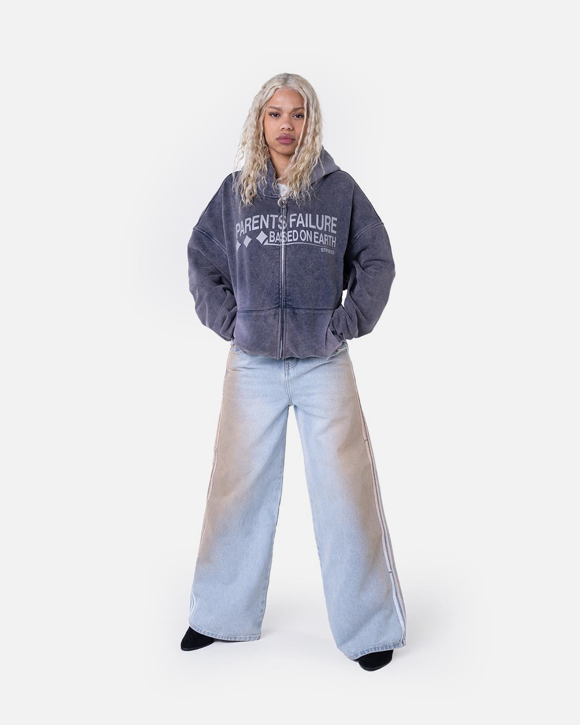 Parents Failure Zip-Hoodie Indigo Grey, product view 3 on a light grey background