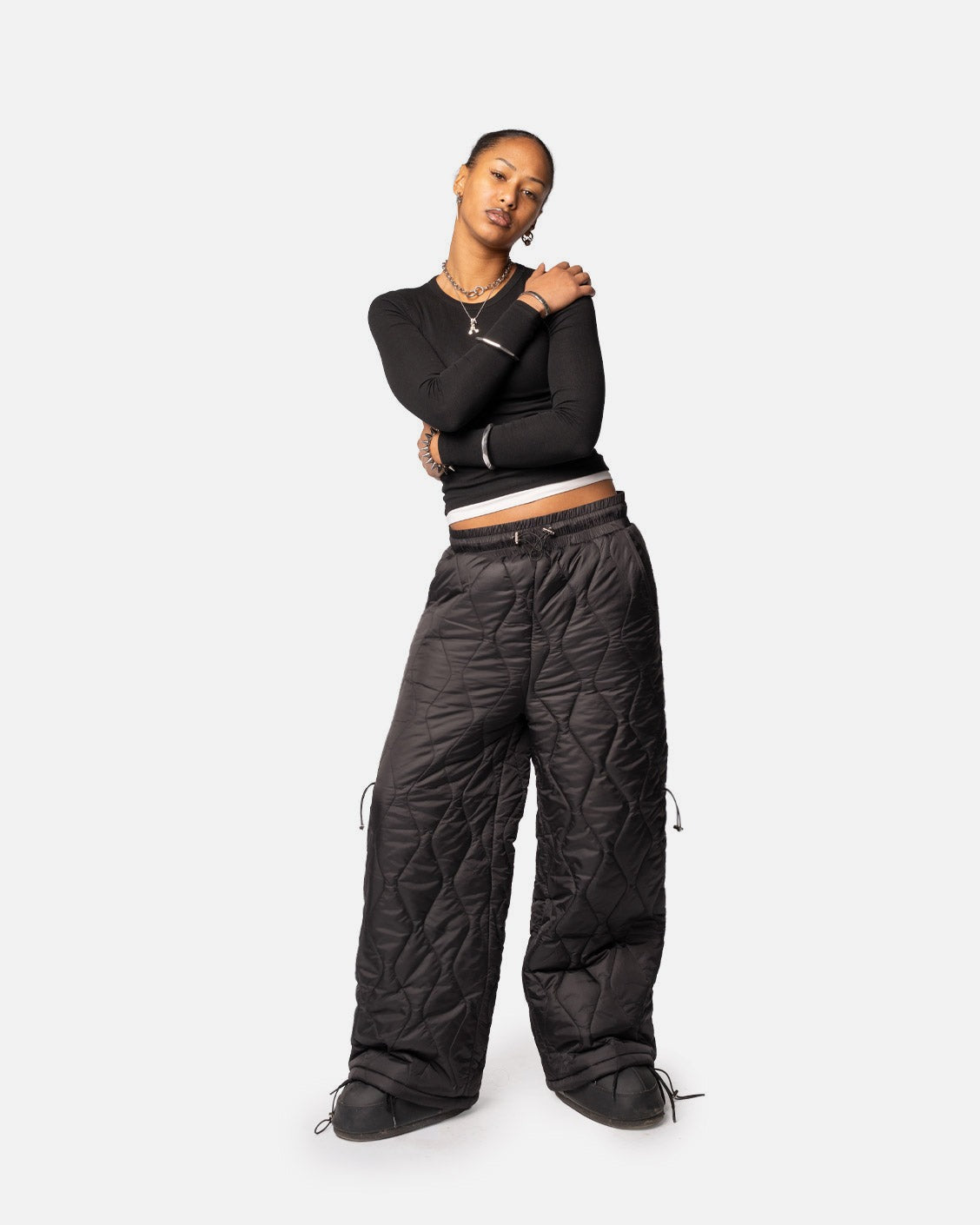 Onyx Puffer Pants, product view 2 on a light grey background