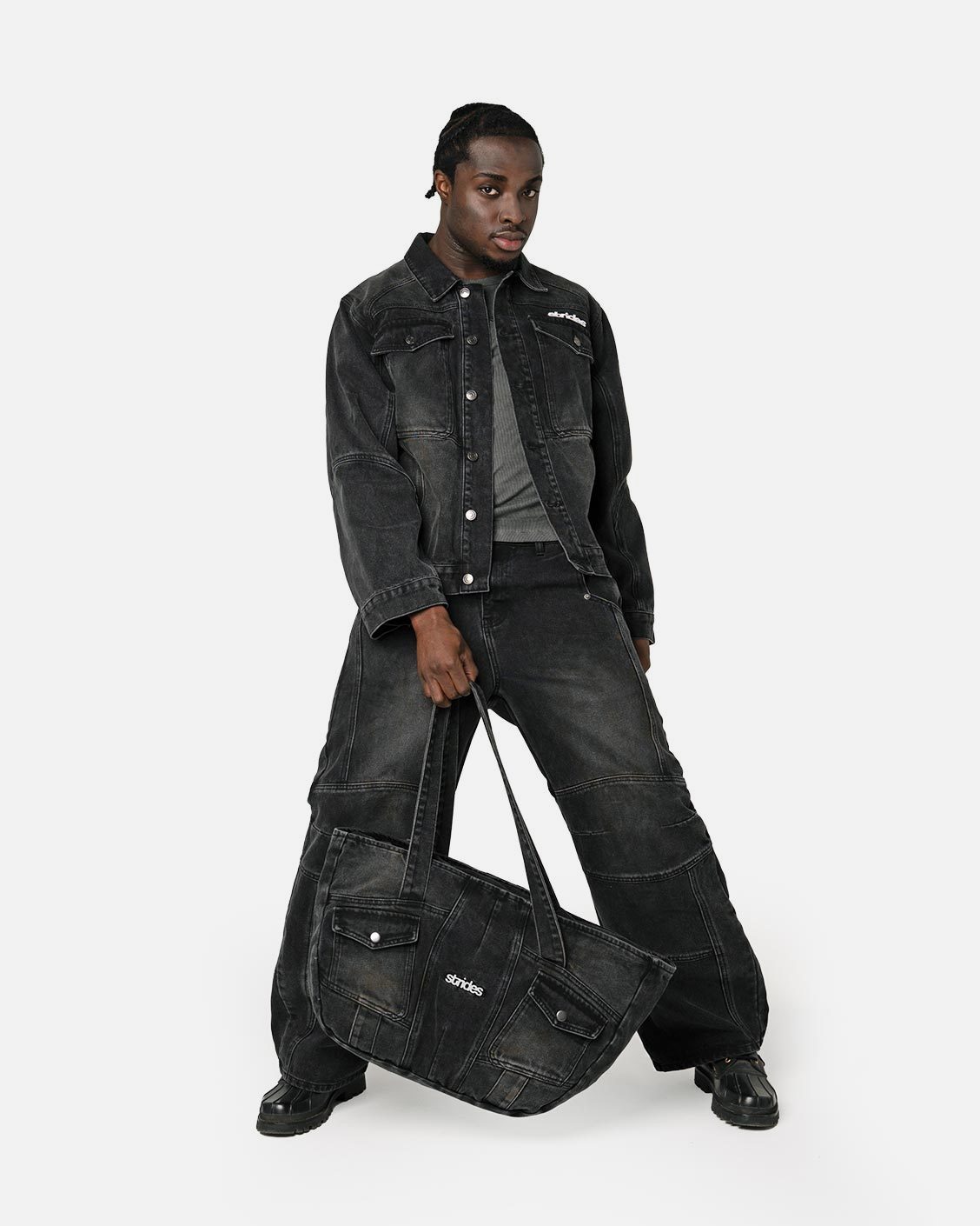 Coal Denim Bag, product view 2 on a light grey background