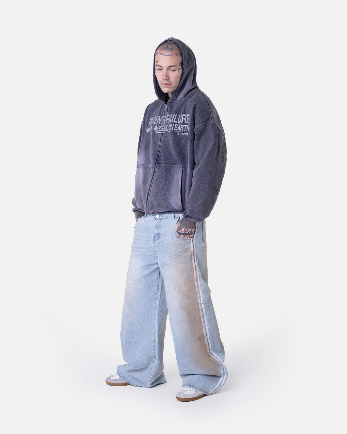 Parents Failure Zip-Hoodie Indigo Grey, product view 6 on a light grey background