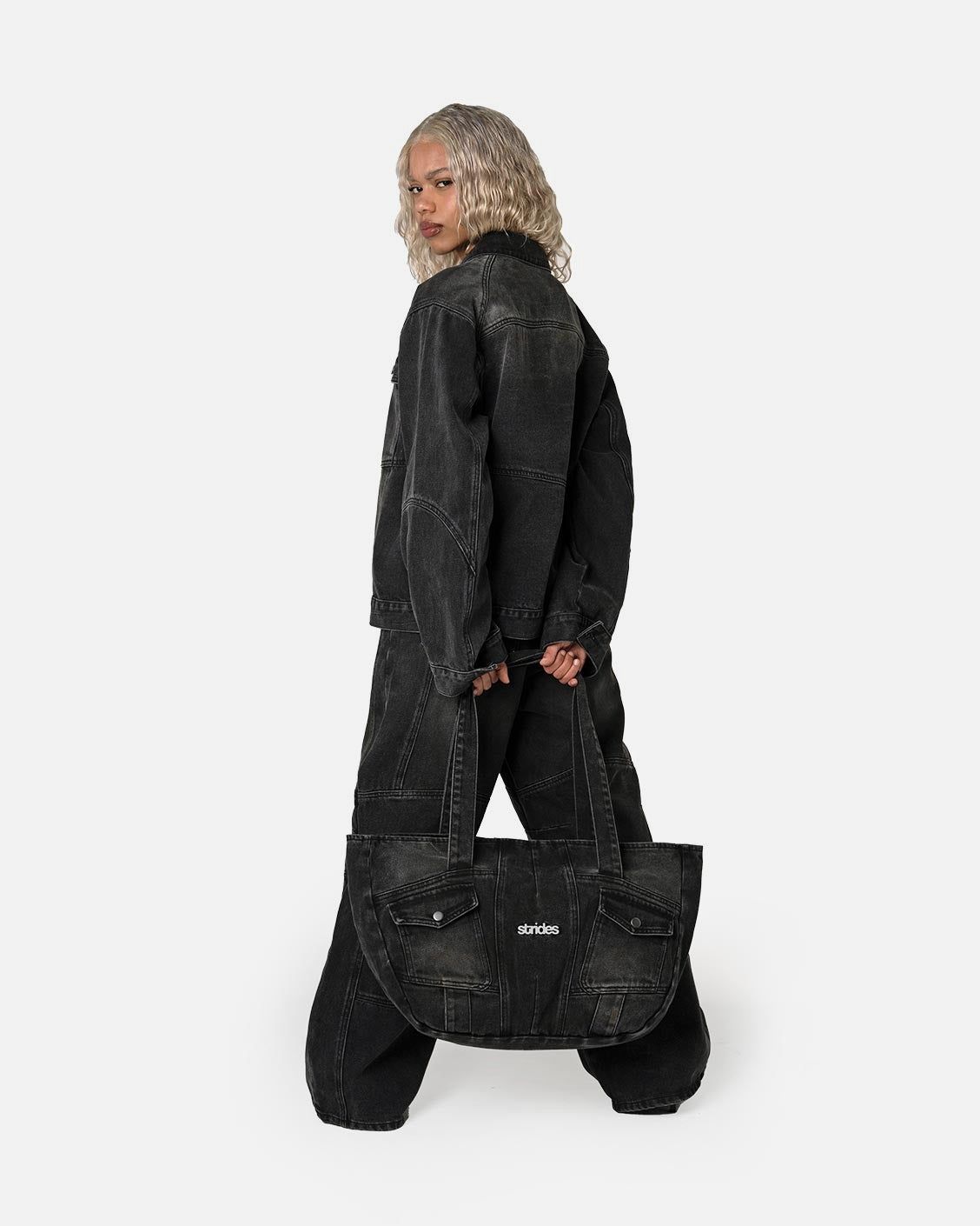 Coal Denim Bag, product view 1 on a light grey background