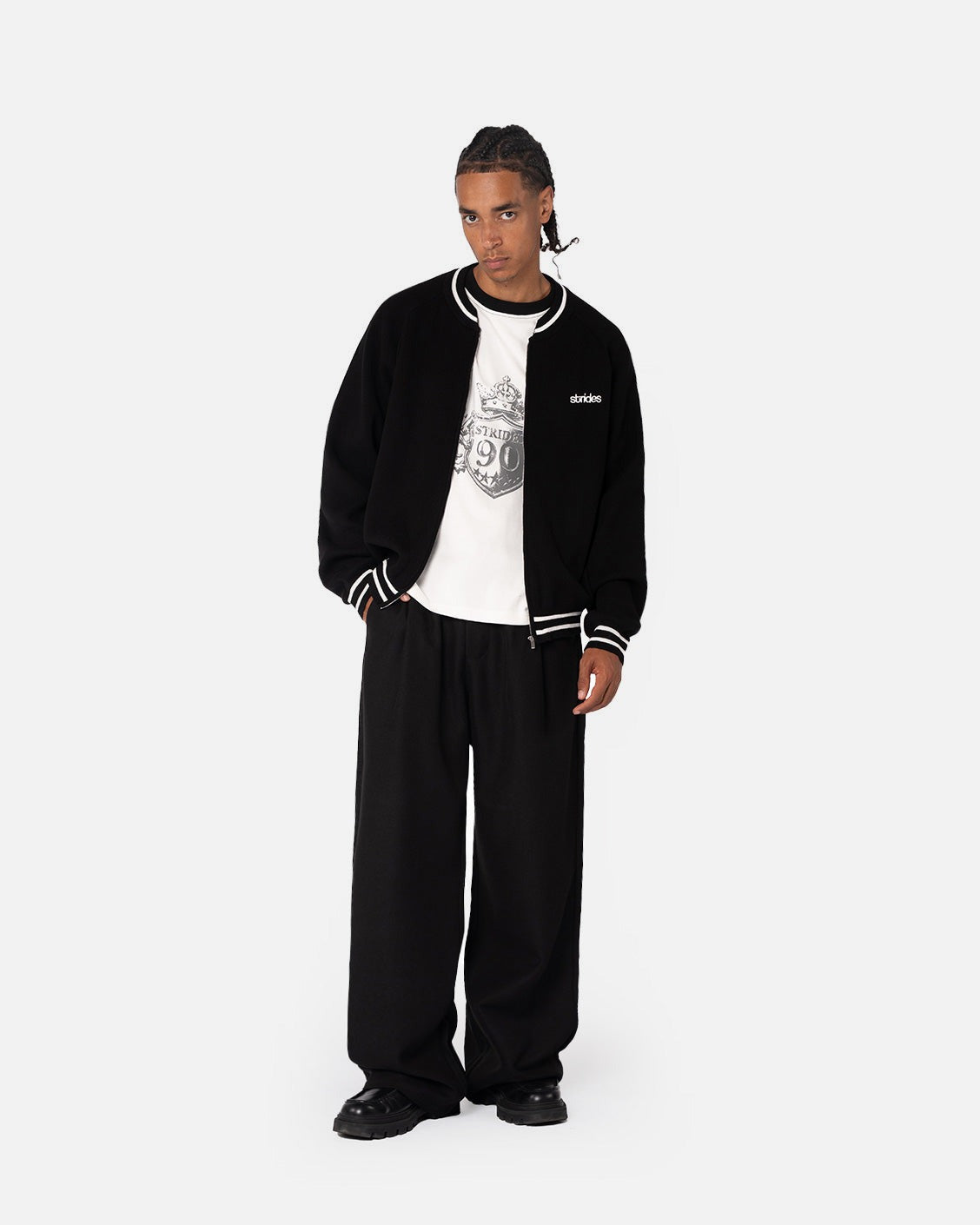 Mono Varsity Knit Jacket Black, product view 2 on a light grey background