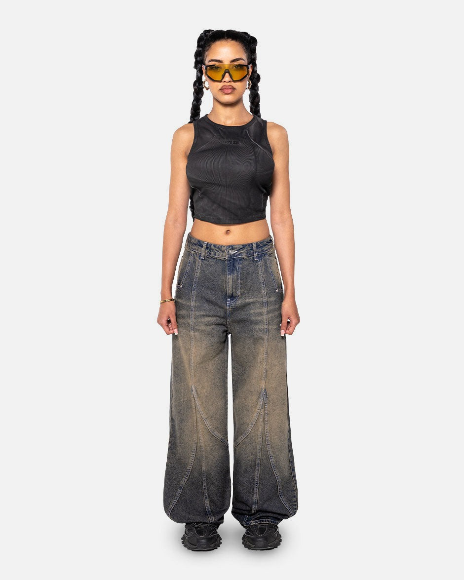 Claw Denim Dark Blue Yellow, product view 2 on a light grey background